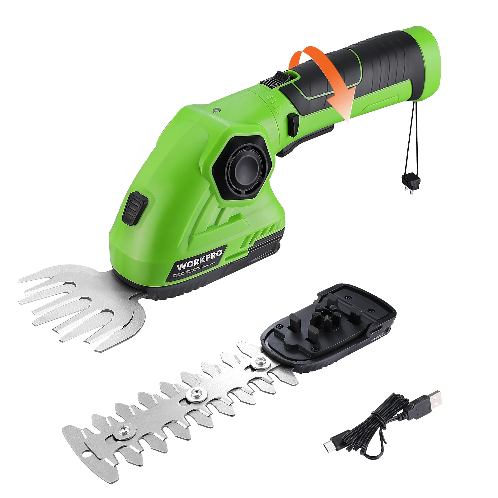 WORKPRO Cordless Grass Shear & Shrubbery Trimmer 2 in 1 Handheld Hedge Trimmer 7.2V Electric Grass Trimmer Hedge Shears, Green - Image 7