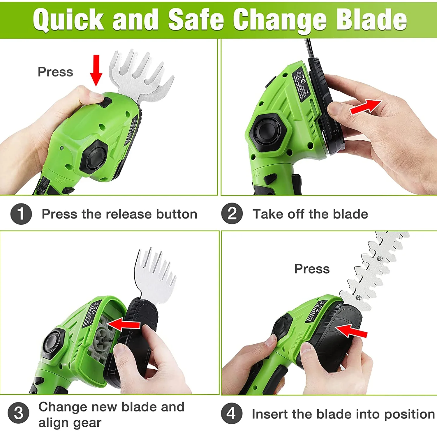 WORKPRO Cordless Grass Shear & Shrubbery Trimmer 2 in 1 Handheld Hedge Trimmer 7.2V Electric Grass Trimmer Hedge Shears, Green - Image 8