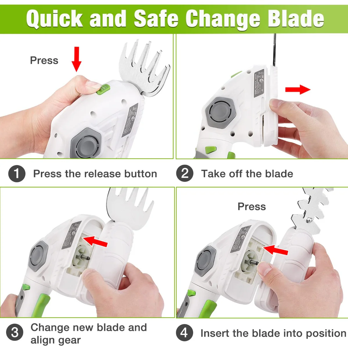 WORKPRO Cordless Grass Shear & Shrubbery Trimmer 2 in 1 Handheld Hedge Trimmer 7.2V Electric Grass Trimmer Hedge Shears, White - Image 5
