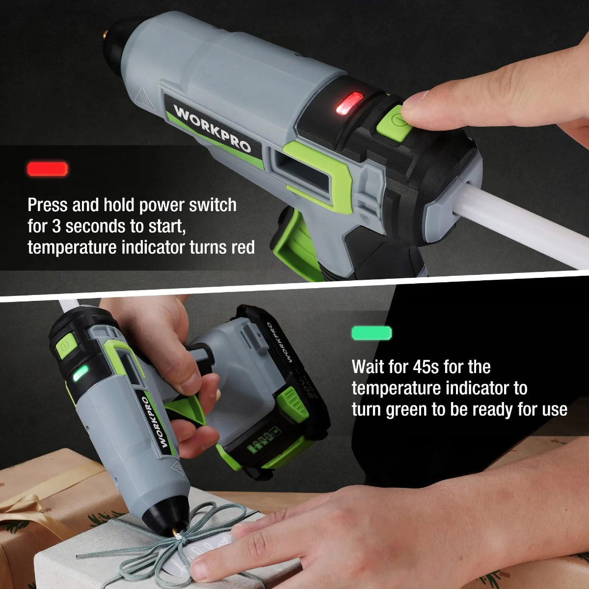 WORKPRO Cordless Hot Glue Gun Kit with 12 Pcs Glue Sticks, 20V 2.0 Ah Li-ion Battery - Image 6