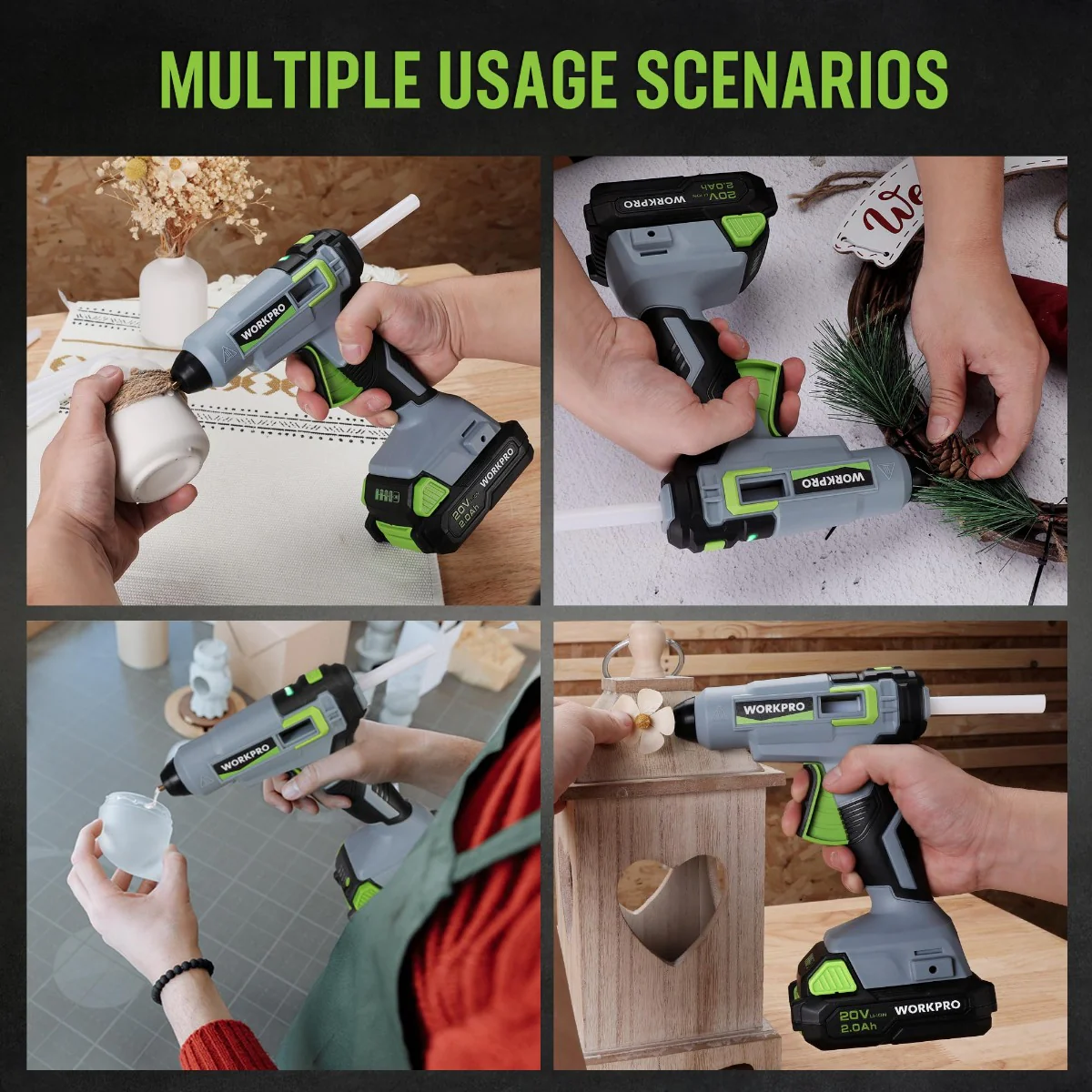 WORKPRO Cordless Hot Glue Gun Kit with 12 Pcs Glue Sticks, 20V 2.0 Ah Li-ion Battery - Image 7