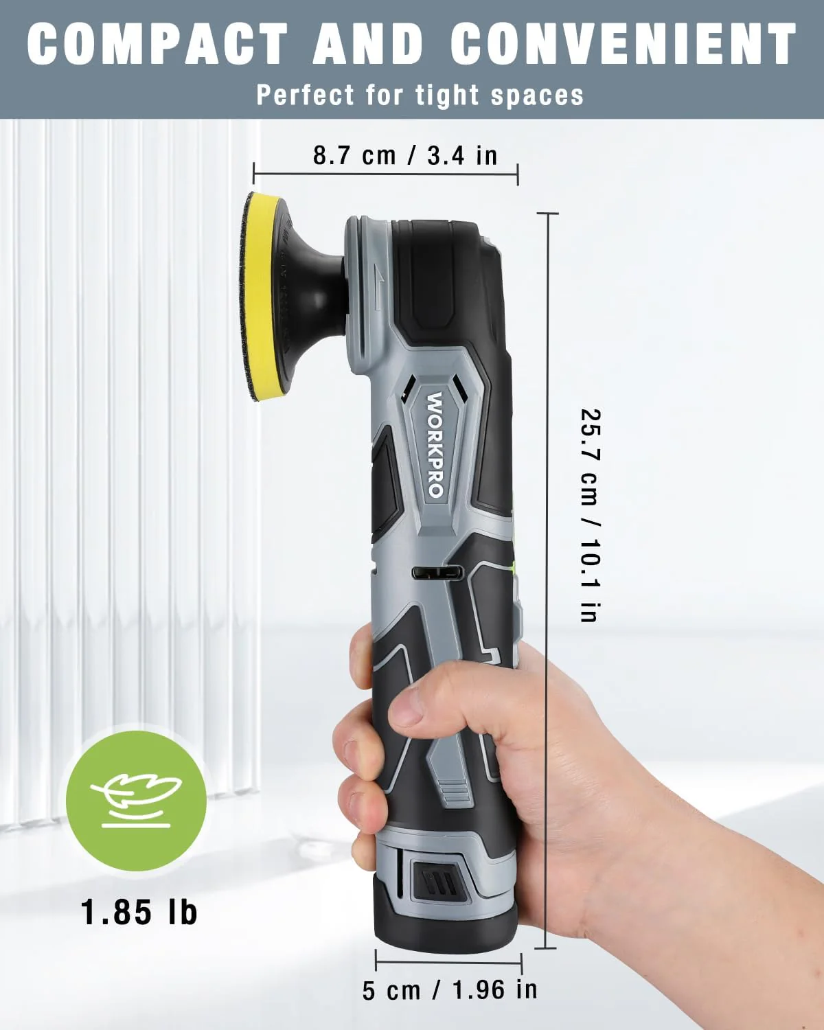 WORKPRO Cordless Mini Buffer Polisher, 12V Buffer Polisher for Car Detailing, 5 Variable Speed Up to 3000RPM, Compact Cordless Polisher Kit for Waxing, DIY Projects, Furniture Polishing - Image 2