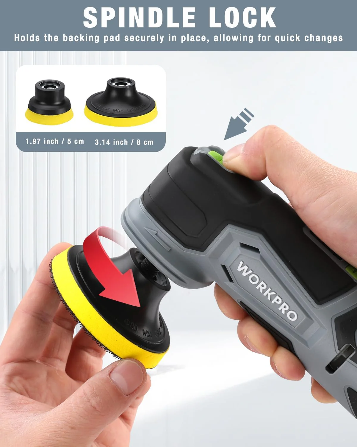 WORKPRO Cordless Mini Buffer Polisher, 12V Buffer Polisher for Car Detailing, 5 Variable Speed Up to 3000RPM, Compact Cordless Polisher Kit for Waxing, DIY Projects, Furniture Polishing - Image 6