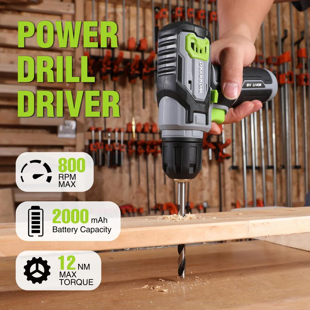 WORKPRO Cordless Power Drill Set with Stackable Tool Box, 8V Cordless Drill Driver and Bit Set, 2.0Ah Electric Cordless Screwdriver Kit with 3/8" Keyless Chuck, Portable Drill for Home Repair, DIY - Image 7