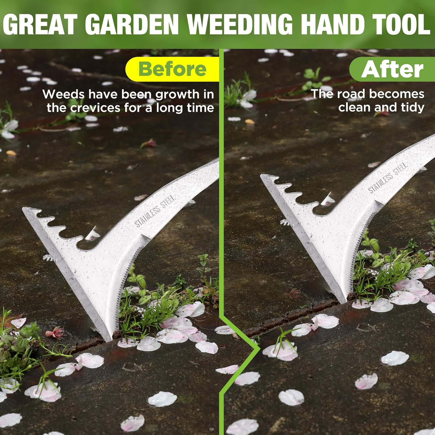 WORKPRO Crack Weeder, 12.5" Stainless Steel Crevice Weeding Tool Weeder Tool | Soft PP+TPR Handle, L-Shaped Side-Walk Weed Removal Scraper, for Garden Lawn Yard Patio Terrace Paving - Image 4