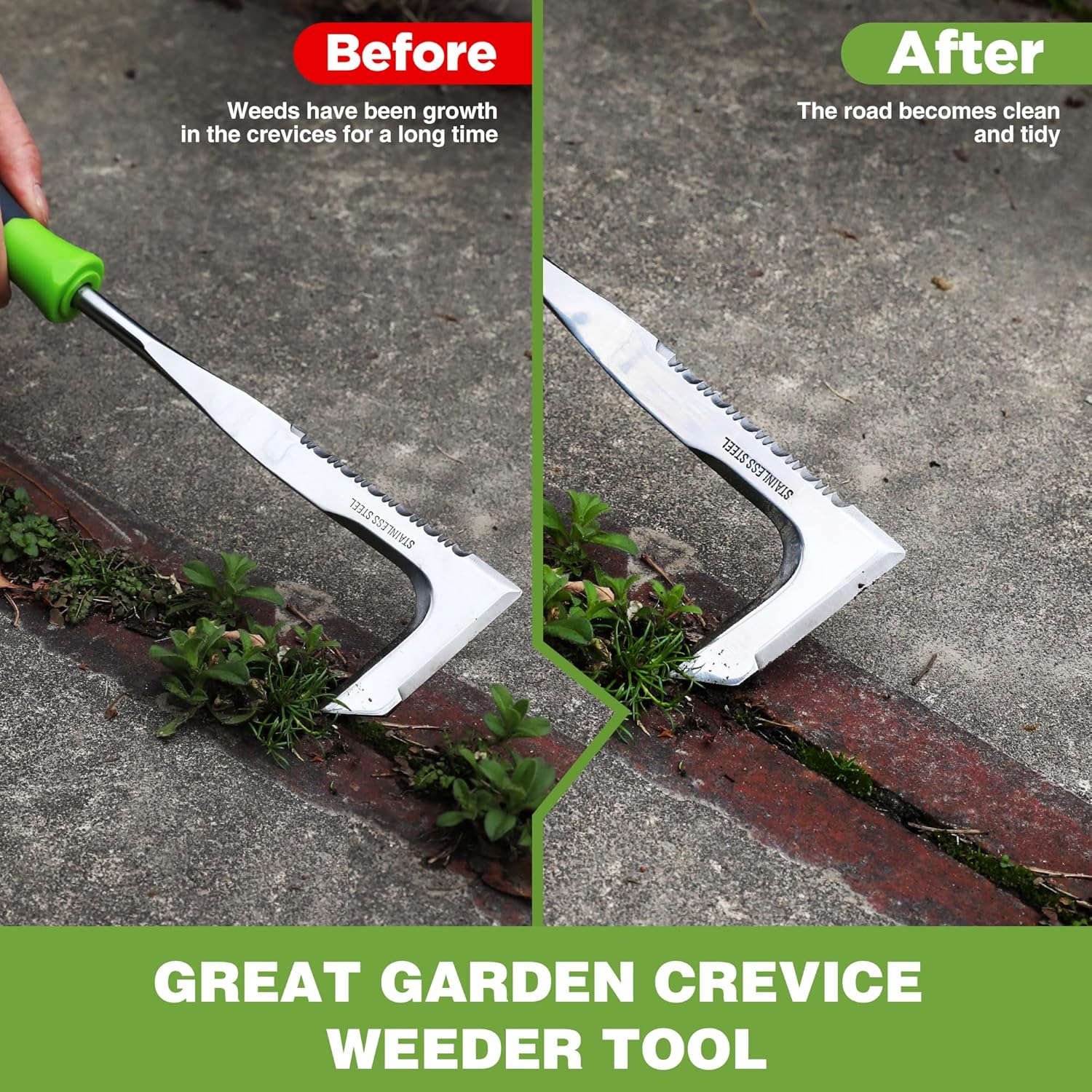 WORKPRO Crack Weeder, 12" Stainless Steel Crevice Weeding Tool w/ Soft Handle, L-Shaped Side-Walk Weed Puller Spatula, For Garden Lawn Yard Patio Terrace Paving Moss Garden Tool - Image 5