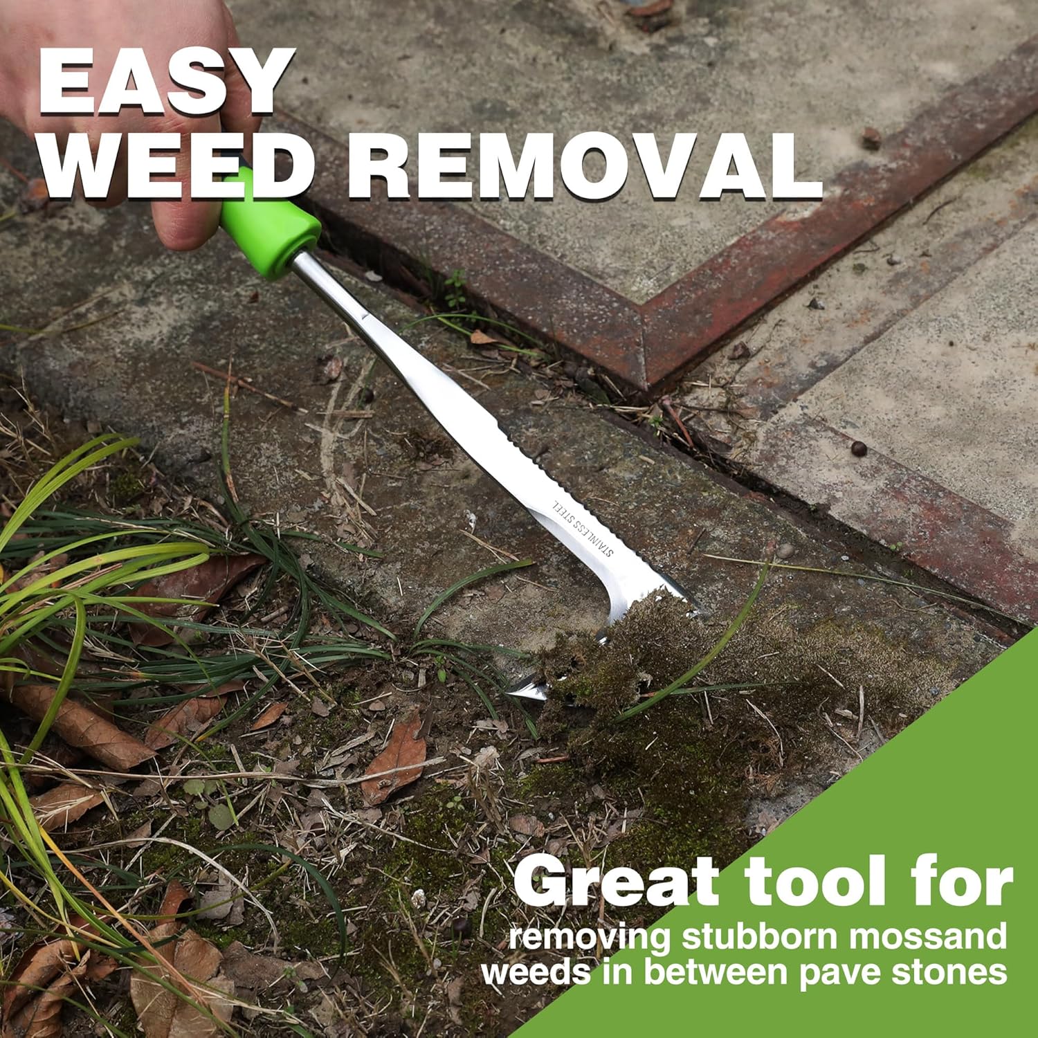 WORKPRO Crack Weeder, 12" Stainless Steel Crevice Weeding Tool w/ Soft Handle, L-Shaped Side-Walk Weed Puller Spatula, For Garden Lawn Yard Patio Terrace Paving Moss Garden Tool - Image 6