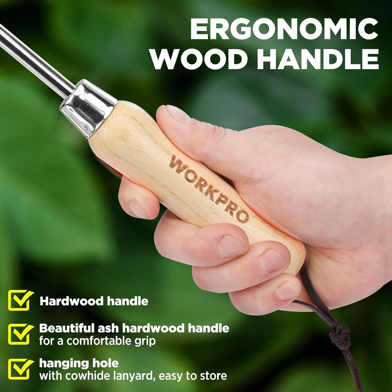 WORKPRO Dandelion Weeder Puller Tool with Wood Handle, Polished Stainless Steel Garden Weed Remover Tool, Two-Pronged Fork Weeder Tool for Lawn, Farmland, Transplant, Gardening - Image 4