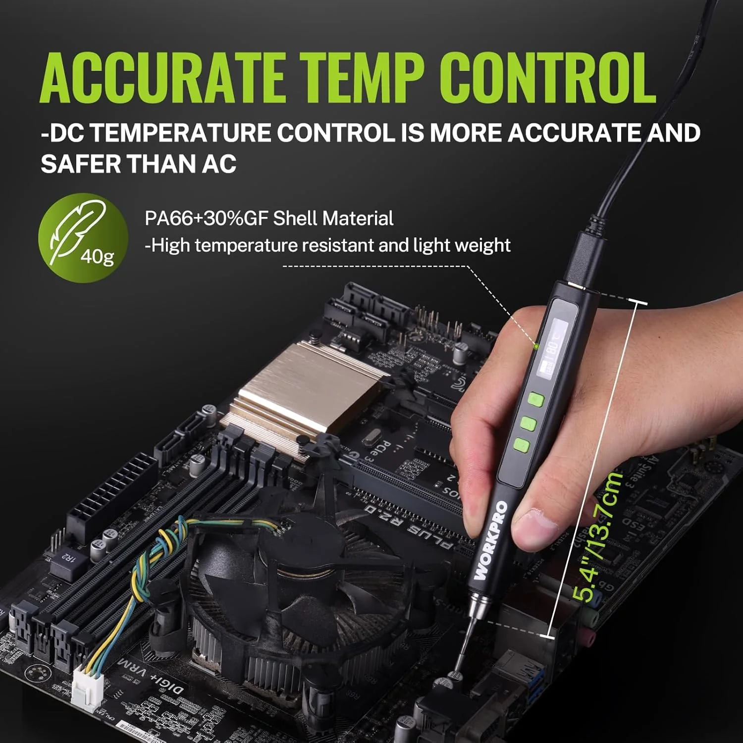 WORKPRO DC Soldering Iron Kit, Fast Heating Soldering Iron Pen with 3 Tips, Portable Lightweight Solder Iron for Electronics, Metal, DIY, Accurate Temp Control, OLED Screen Display, PD/QC Protocols - Image 7