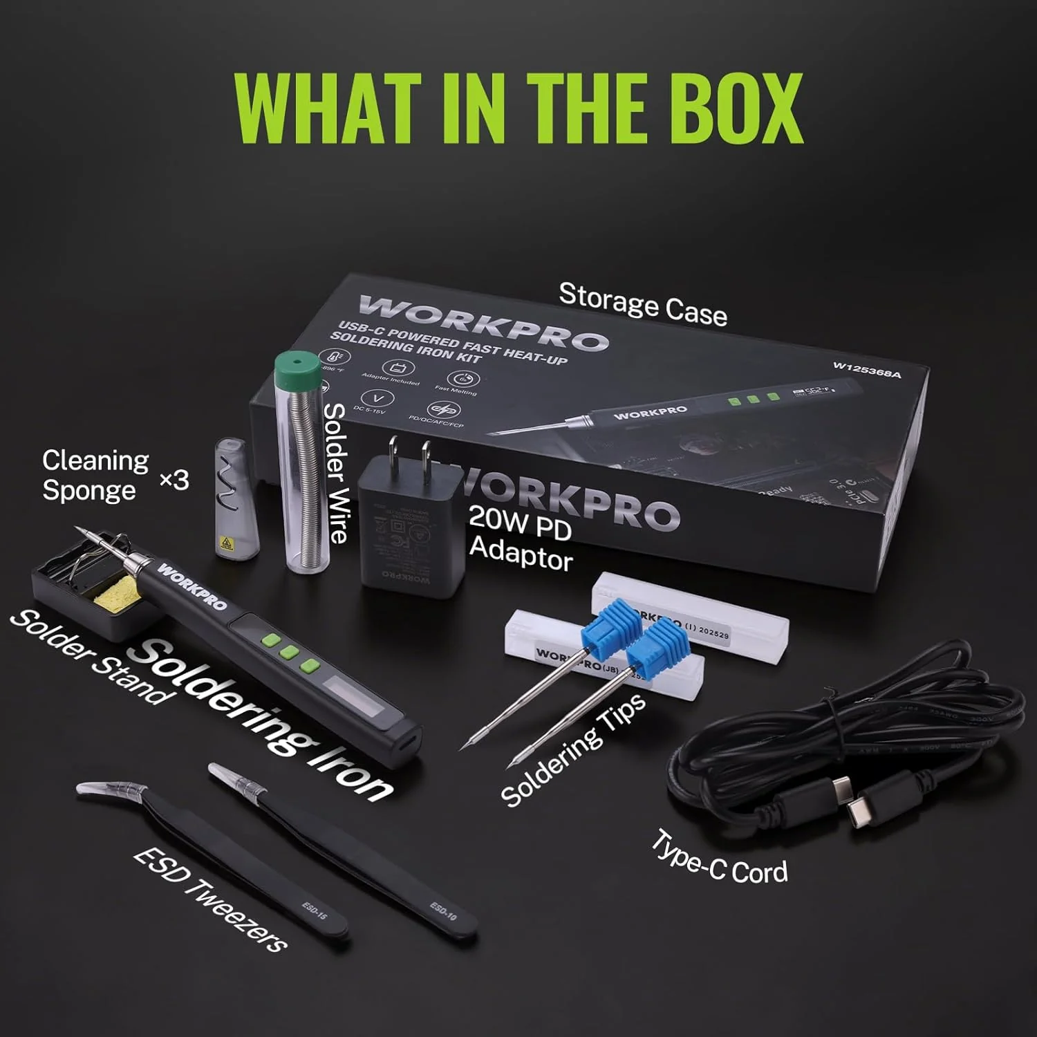 WORKPRO DC Soldering Iron Kit, Fast Heating Soldering Iron Pen with 3 Tips, Portable Lightweight Solder Iron for Electronics, Metal, DIY, Accurate Temp Control, OLED Screen Display, PD/QC Protocols - Image 8