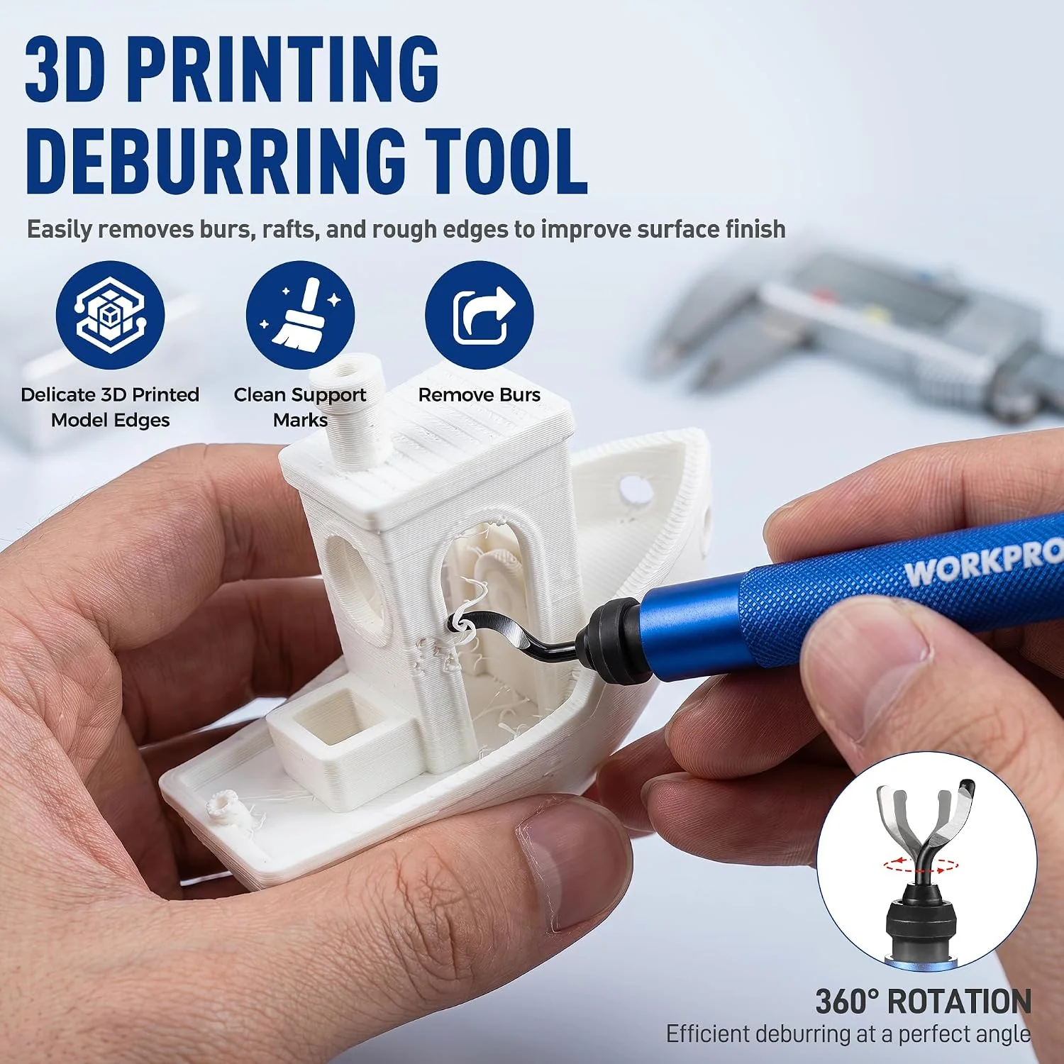 WORKPRO Deburring Tool with 11 Extra High Speed Steel Swivel Blades - 360 Degree Rotary Head Deburring Tool for Metal, Resin, Aluminum, Copper, Plastic, 3D Printing, Wood - Image 4
