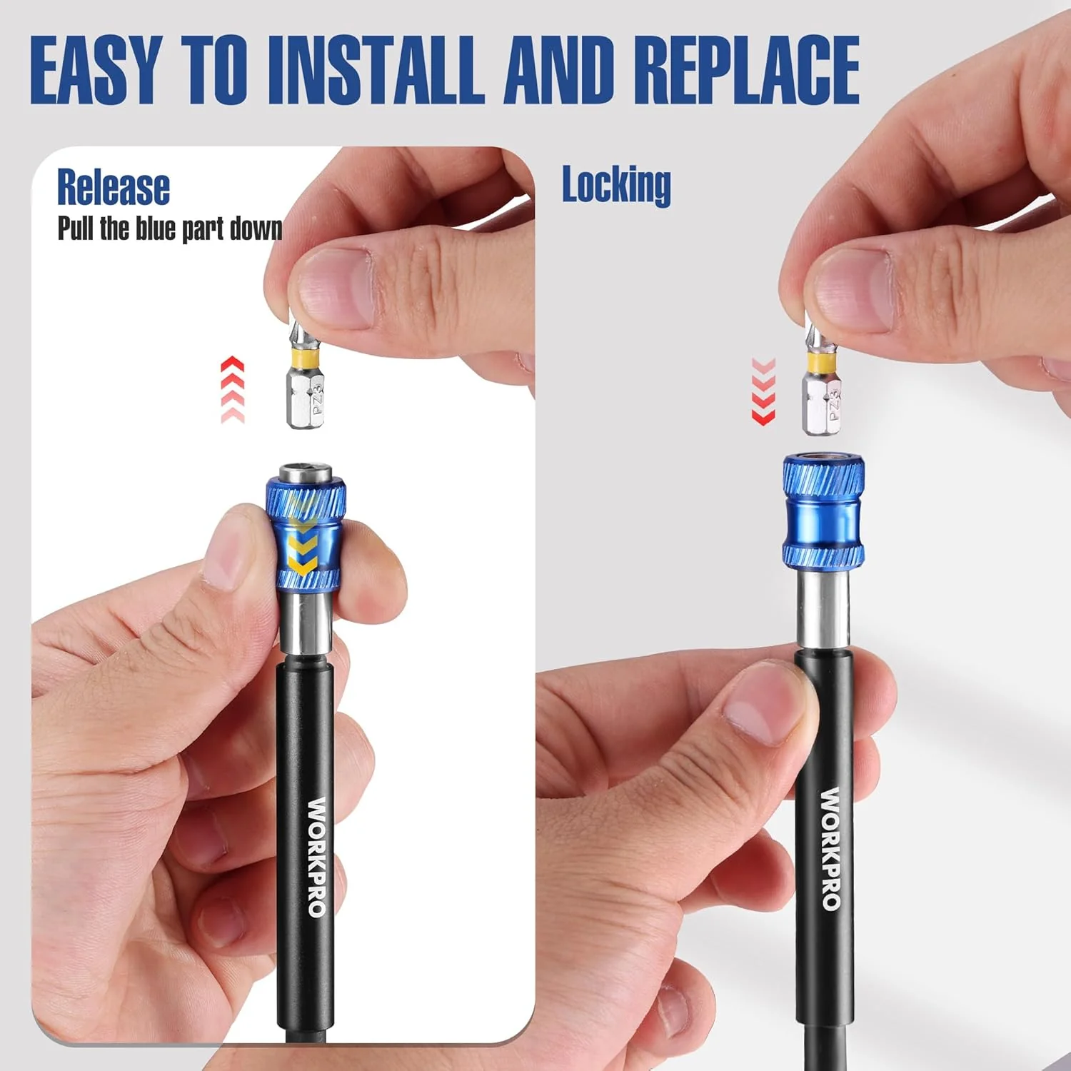 WORKPRO Drill Bit Extension Set, 3Pcs Magnetic Drill Screwdriver Bit Holder Extender with Aluminum Sleeve, 1/4 Inch Hex Quick Release Bit Holder for Drill in 2-3/8", 4", 6" - Image 5