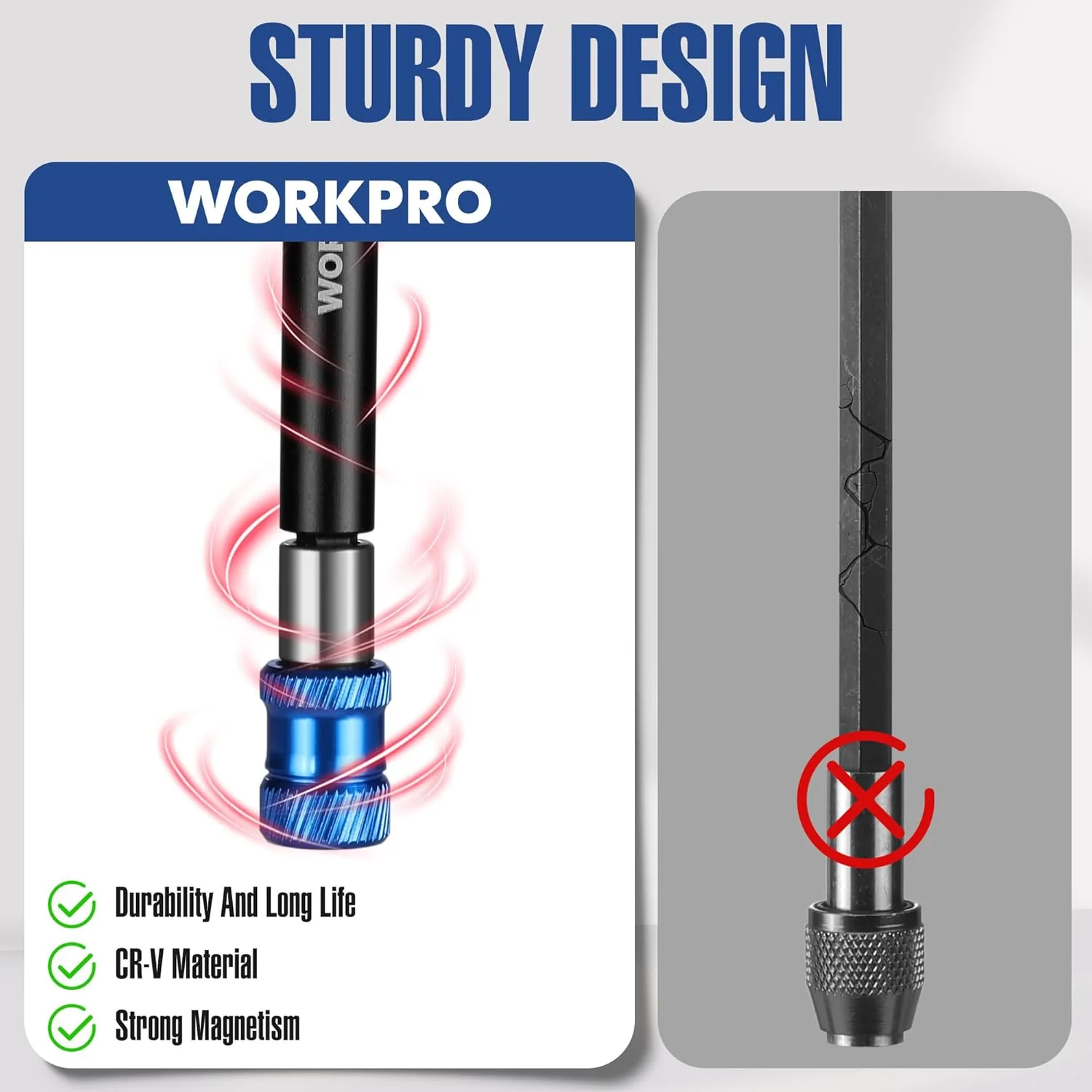 WORKPRO Drill Bit Extension Set, 3Pcs Magnetic Drill Screwdriver Bit Holder Extender with Aluminum Sleeve, 1/4 Inch Hex Quick Release Bit Holder for Drill in 2-3/8", 4", 6" - Image 7