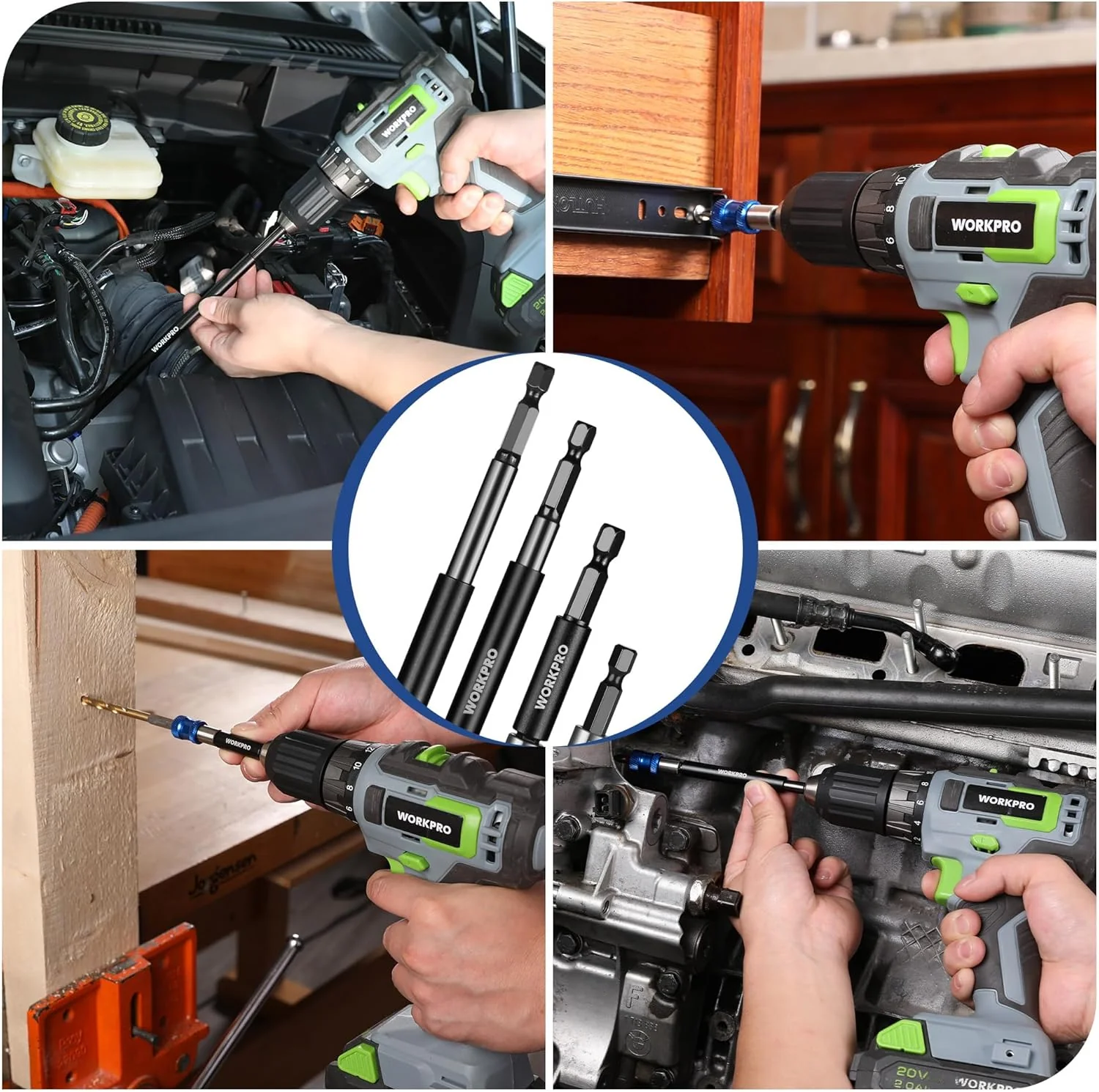 WORKPRO Drill Bit Extension Set, 4Pcs Magnetic Drill Screwdriver Bit Holder Extender with Aluminum Sleeve, 1/4 Inch Hex Quick Release Bit Holder for Drill in 2-3/8", 4", 6", 12" - Image 7