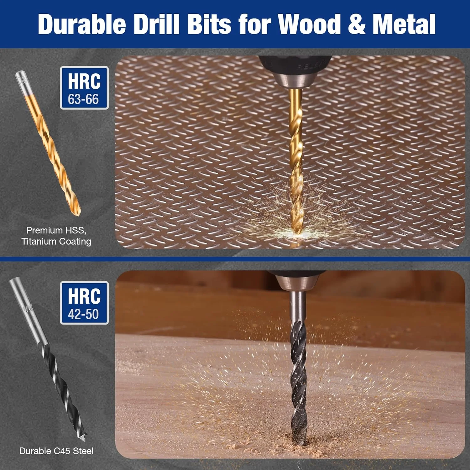WORKPRO Drill Bit Set, 66-Pieces Impact Driver Bits Set and Screwdriver Bits Set for Screw Driving and Wood Metal Drilling with Storage Case, 1/4" Hex Shank - Image 3