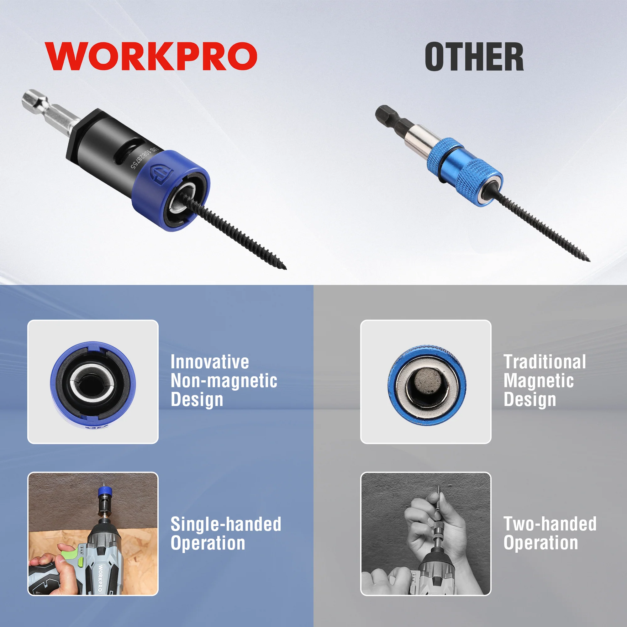WORKPRO Drywall Bit Holder, Come with 10*Protective Rings, 2 * 1" PH2 Impact Bits - Image 6