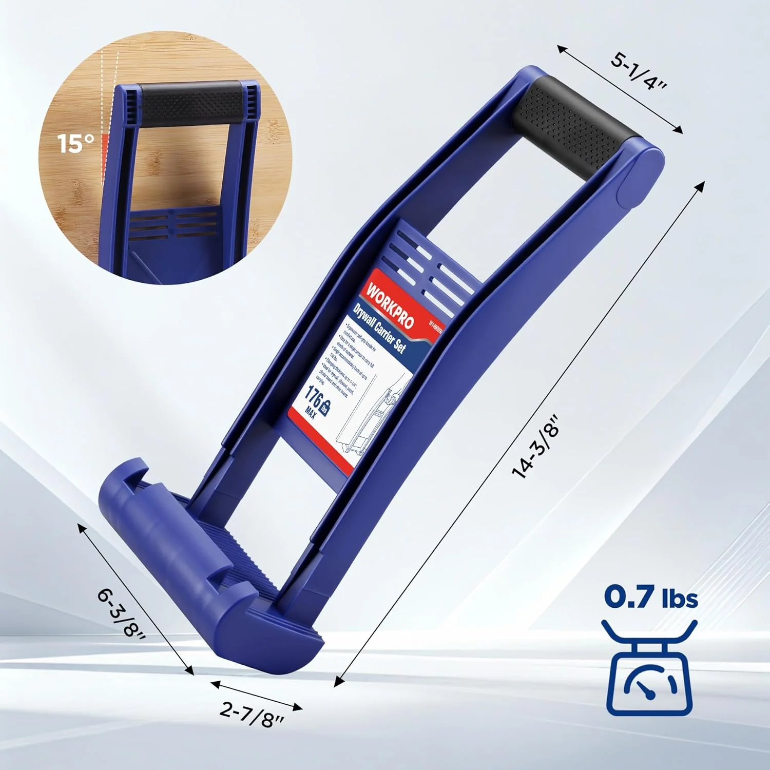 WORKPRO Drywall Carrier, 2 Pack Plywood Carrier Tool with 176 lbs Load Capacity, Heavy Duty Lift and Carry Panel Mover Tool, Easy to Carry Drywall, Plywood, Glass Boards, Plasterboard - Image 2