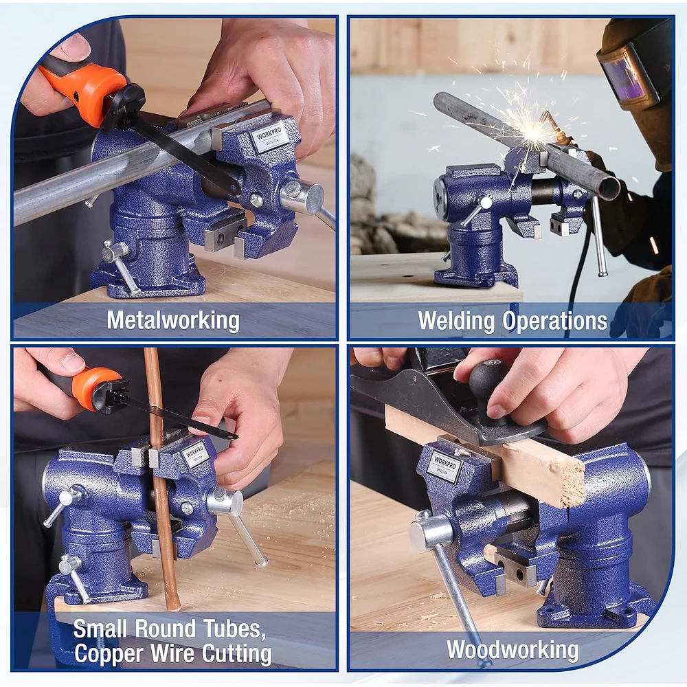 WORKPRO Dual Jaws Table Vise 2.5" & 1.5", 360° Swivel Clamp-On Bench Vise for Woodworking, Metalworking, DIY, Multi-position Small Portable Vise, Mini Vice Clamp for Workbench, Golf Club Regripping - Image 6