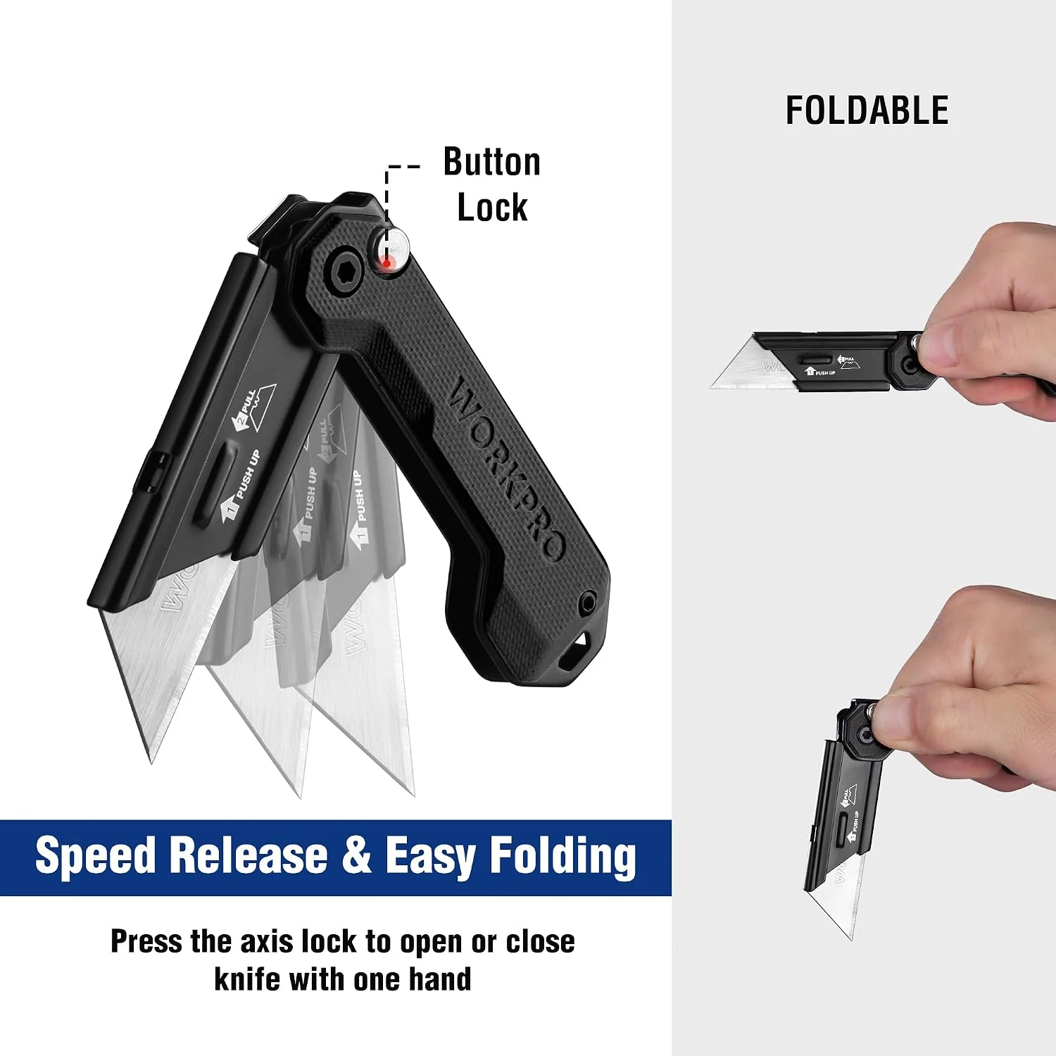 WORKPRO EDC Folding Utility Knife, Mini Box Cutter with Quick Open Axis Lock, Quick Change Blade Razor Knife, Foldable Small Pocket Knife with Belt Clip - Image 4