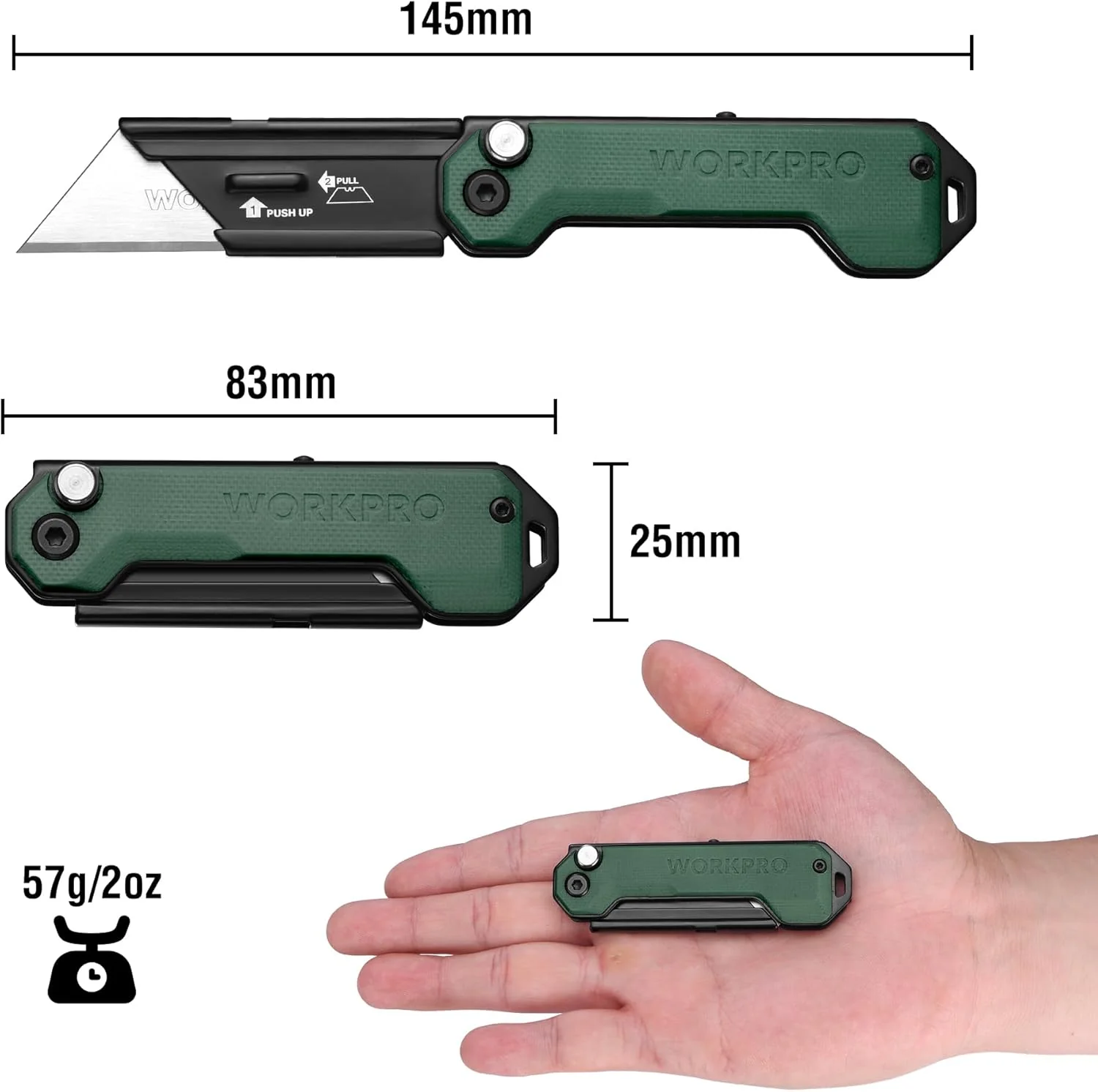 WORKPRO EDC Folding Utility Knife, Mini Box Cutter with Quick Open Axis Lock, Quick Change Blade Razor Knife, Foldable Small Pocket Knife with Belt Clip - Image 2