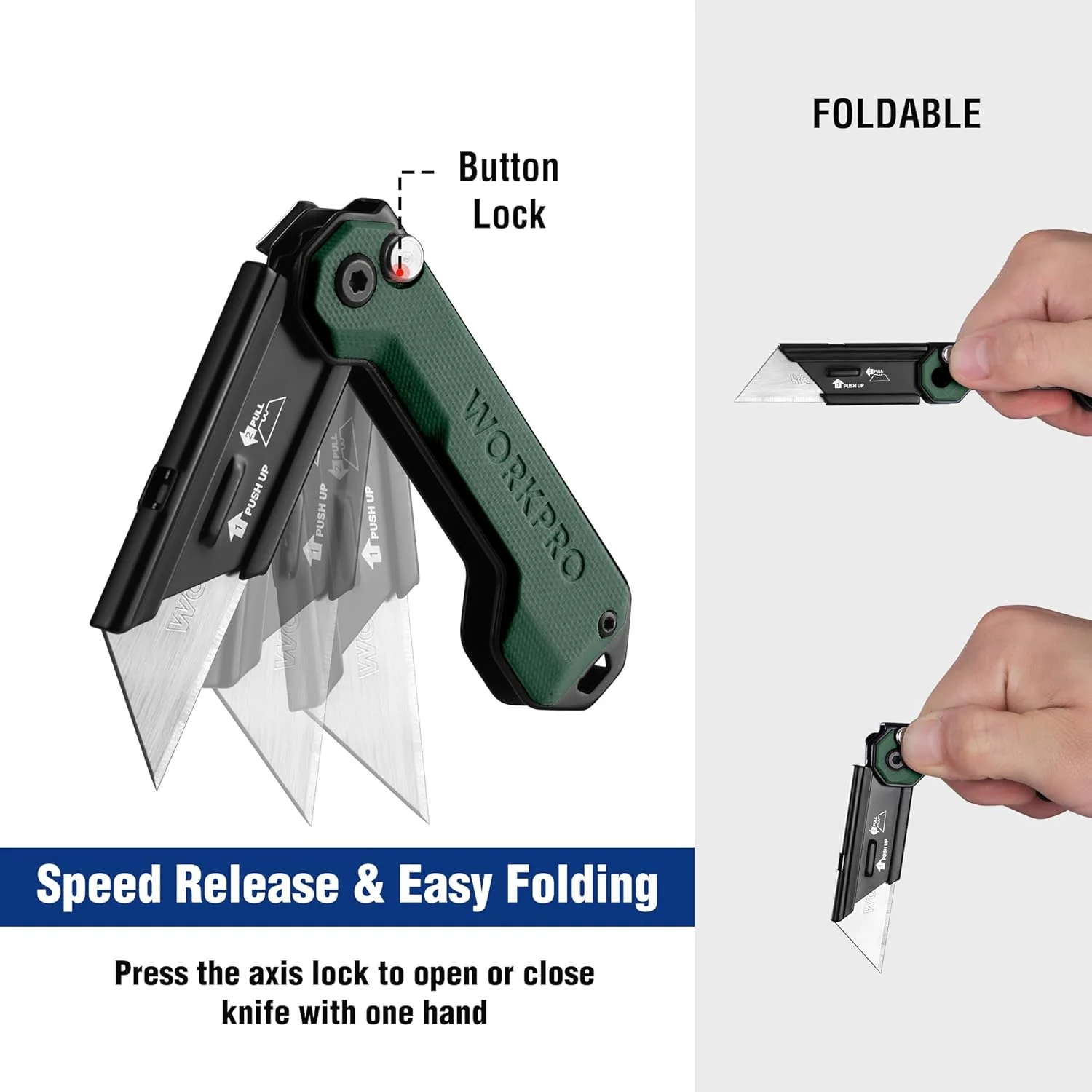WORKPRO EDC Folding Utility Knife, Mini Box Cutter with Quick Open Axis Lock, Quick Change Blade Razor Knife, Foldable Small Pocket Knife with Belt Clip - Image 5