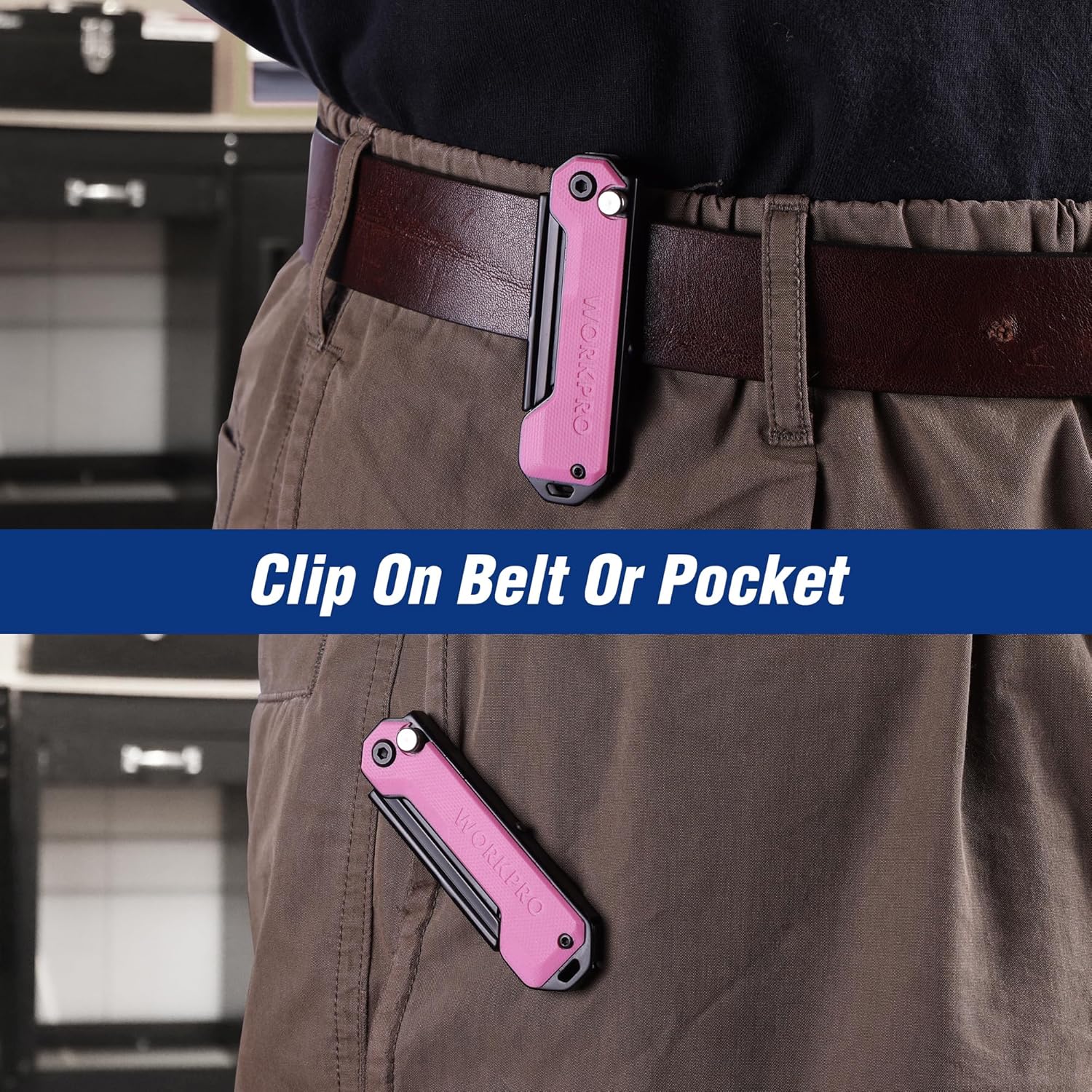 WORKPRO EDC Folding Utility Knife, Mini Box Cutter with Quick Open Axis Lock, Quick Change Blade Razor Knife, Foldable Small Pocket Knife with Belt Clip - Image 6