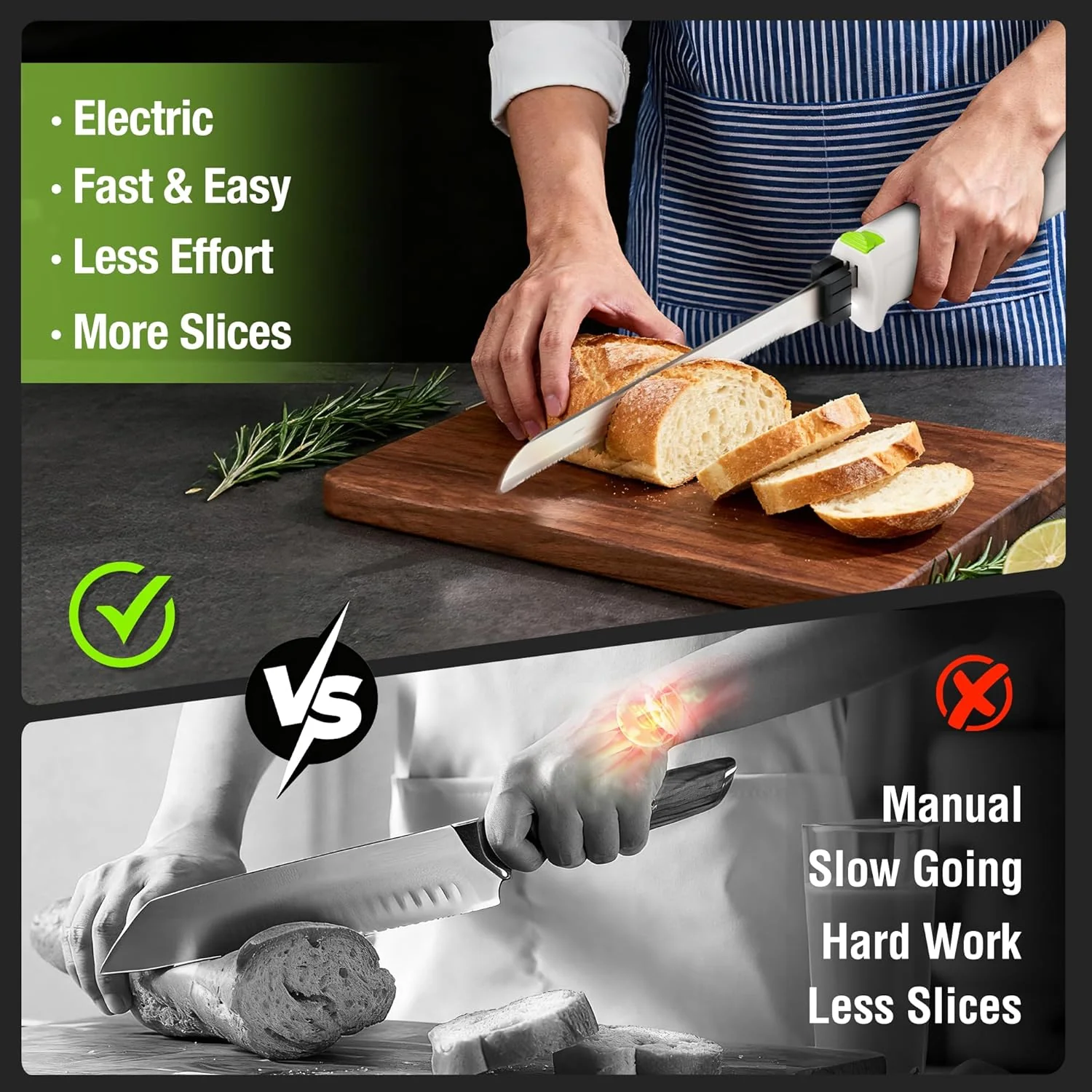 WORKPRO Electric Knife for Meat Slicing, Cordless Electric Carving Knife for Turkey, Fish & Bread, Two Stainless Steel Blades, Ergonomic Handle, Storage Case & Serving Fork Included, White - Image 3