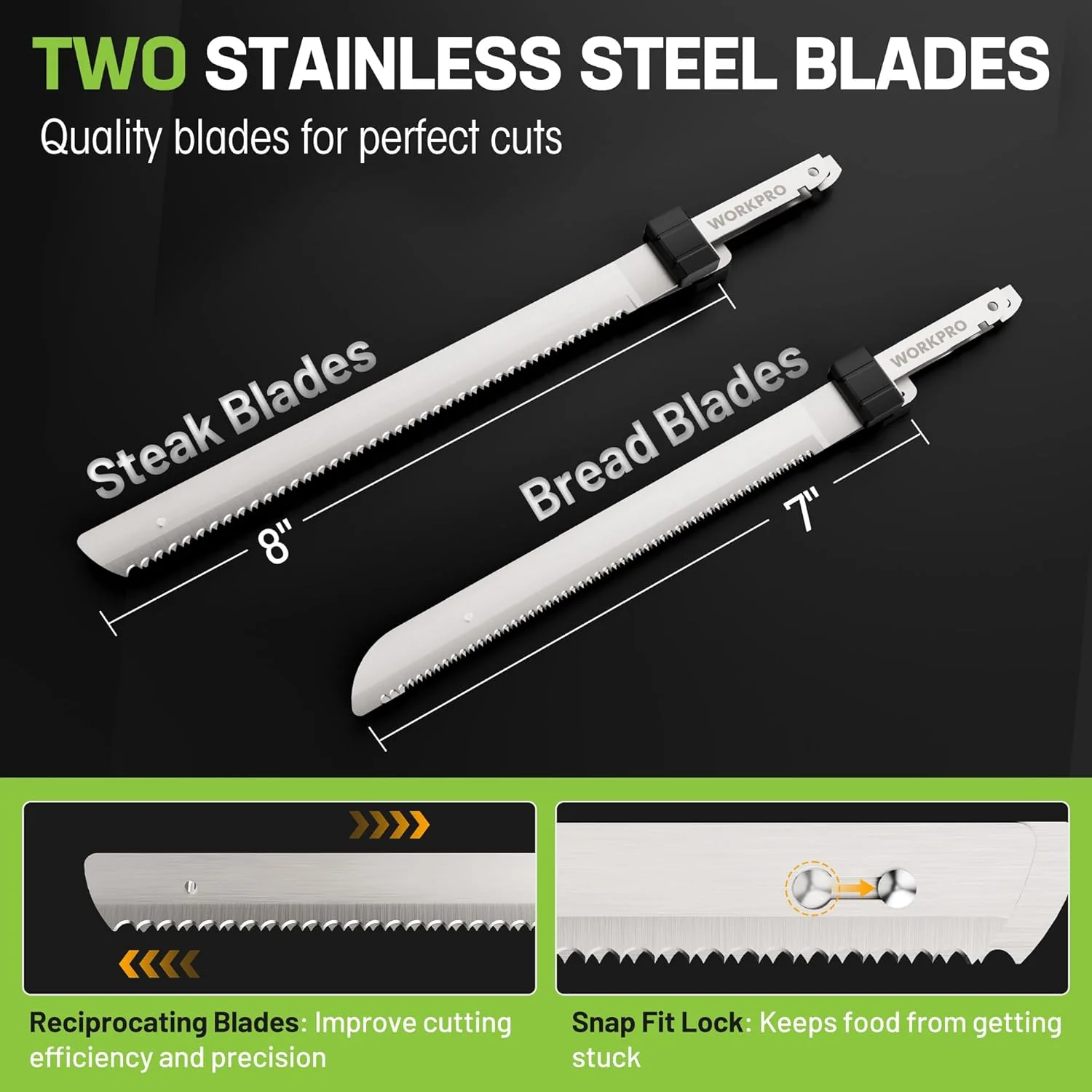 WORKPRO Electric Knife for Meat Slicing, Cordless Electric Carving Knife for Turkey, Fish & Bread, Two Stainless Steel Blades, Ergonomic Handle, Storage Case & Serving Fork Included, White - Image 4