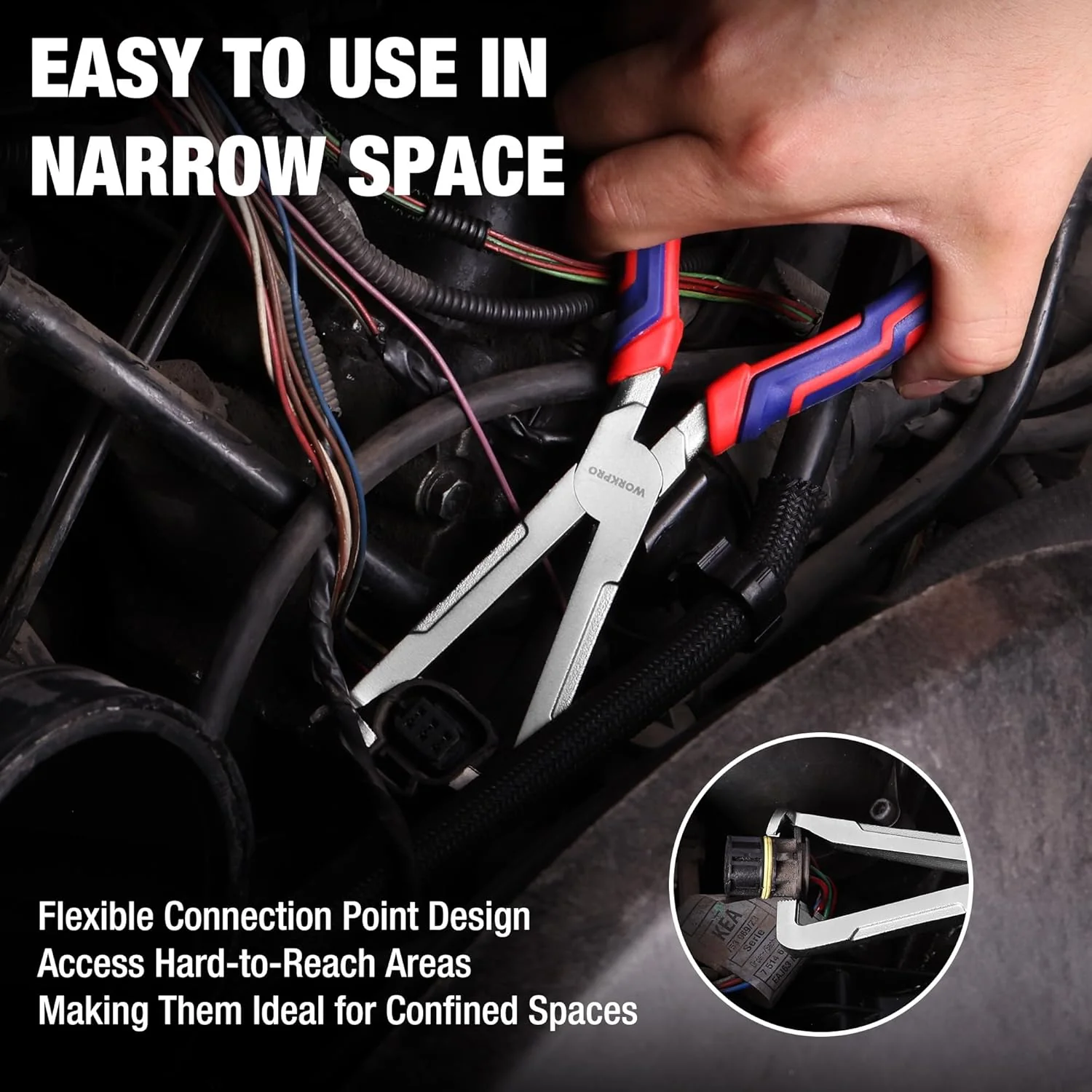 WORKPRO Electrical Disconnect Pliers, 8 Inch Automotive Electrical Connector Pliers with Ergonomic Handle, Fixion Tools Pliers, Automotive Plug Removal Tool for Car Fuel Pump, Spark Plug - Image 3