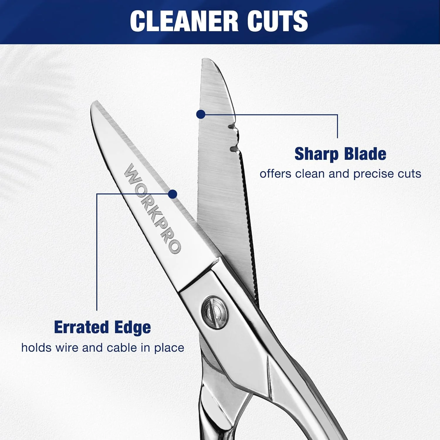 WORKPRO Electrician Scissors, 5-1/5 Inch Heavy Duty Scissors, Nickel-Plated Stainless Steel Snips with 19&23 Stripping Notches for Telecom and Electrical Work - Image 3