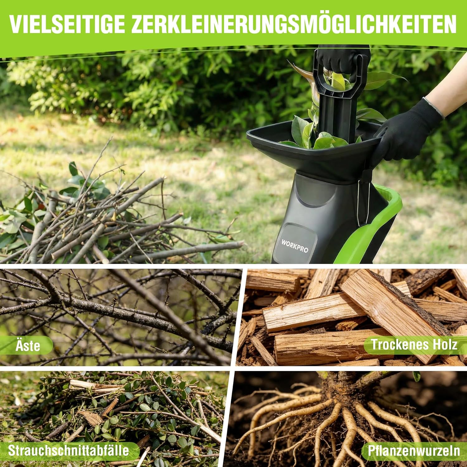 WORKPRO Elektrischer Gartenhäcksler mit Gartenschere - Image 8