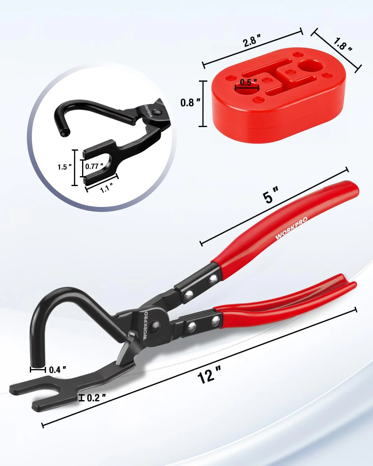 WORKPRO Exhaust Hanger Removal Tool with 4 Rubber Hangers, Red | Exhaust Hanger Pliers for Car & Truck Rubber Exhaust Hangers Muffler Hanger, For Most Domestic & Imported Exhaust System - Image 2