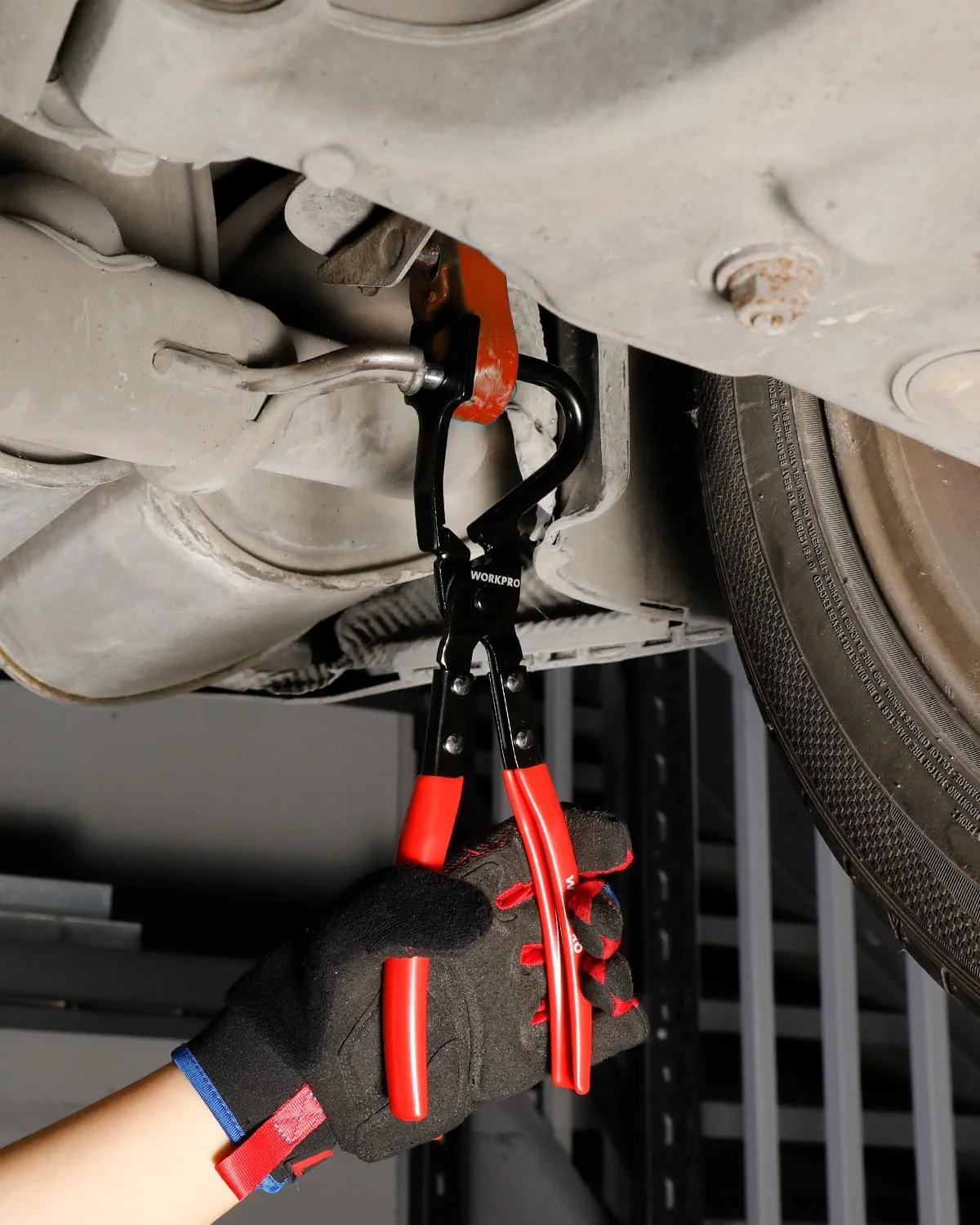 WORKPRO Exhaust Hanger Removal Tool with 4 Rubber Hangers, Red | Exhaust Hanger Pliers for Car & Truck Rubber Exhaust Hangers Muffler Hanger, For Most Domestic & Imported Exhaust System - Image 3
