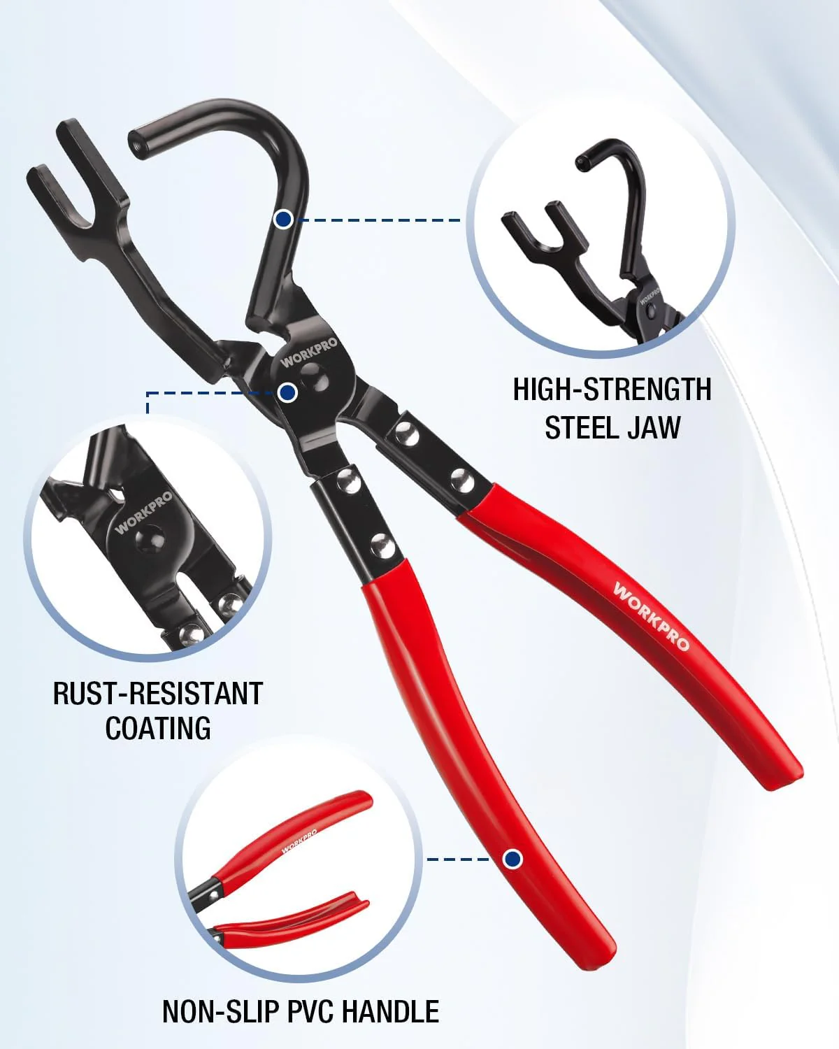 WORKPRO Exhaust Hanger Removal Tool with 4 Rubber Hangers, Red | Exhaust Hanger Pliers for Car & Truck Rubber Exhaust Hangers Muffler Hanger, For Most Domestic & Imported Exhaust System - Image 6