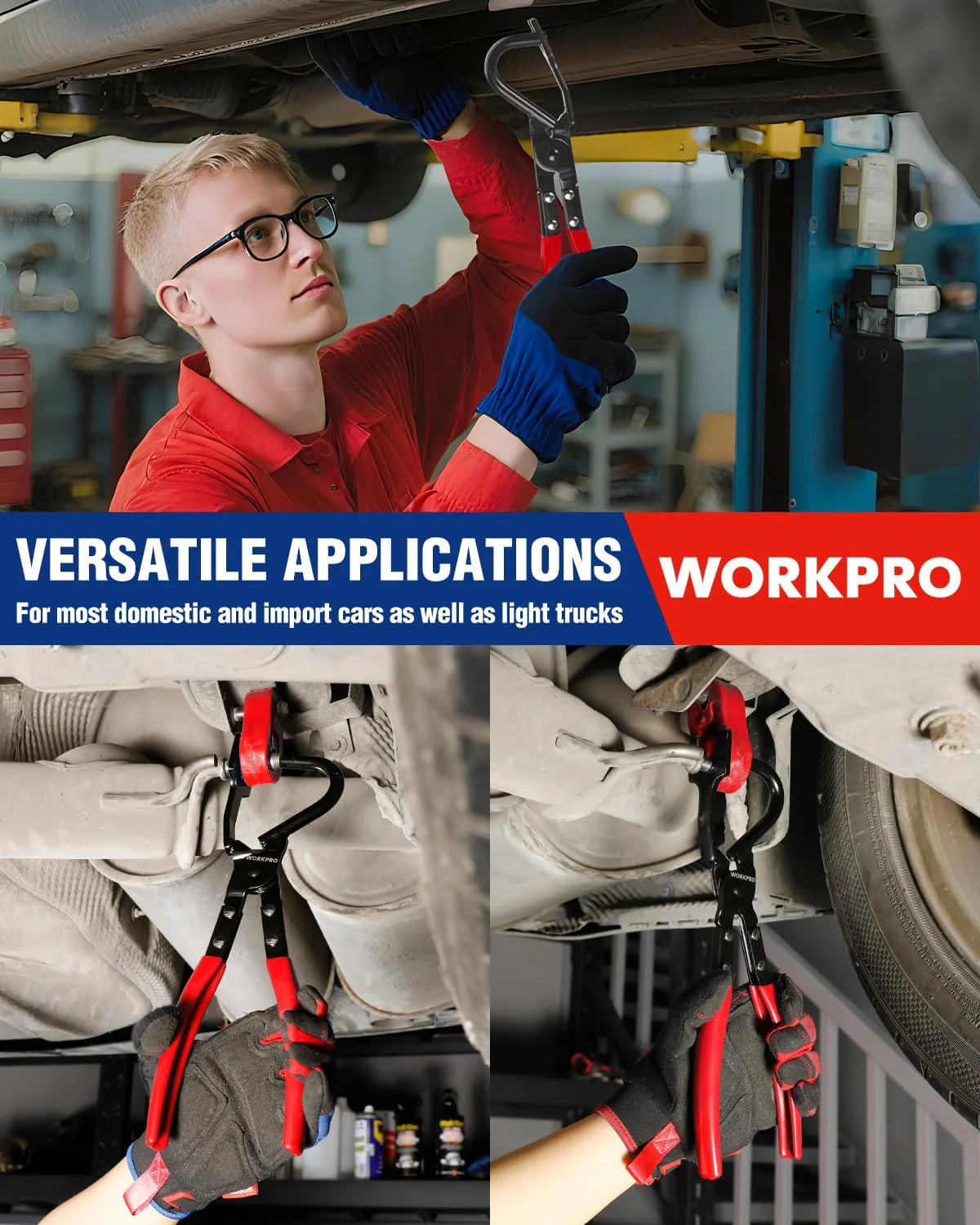 WORKPRO Exhaust Hanger Removal Tool with 4 Rubber Hangers, Red | Exhaust Hanger Pliers for Car & Truck Rubber Exhaust Hangers Muffler Hanger, For Most Domestic & Imported Exhaust System - Image 7