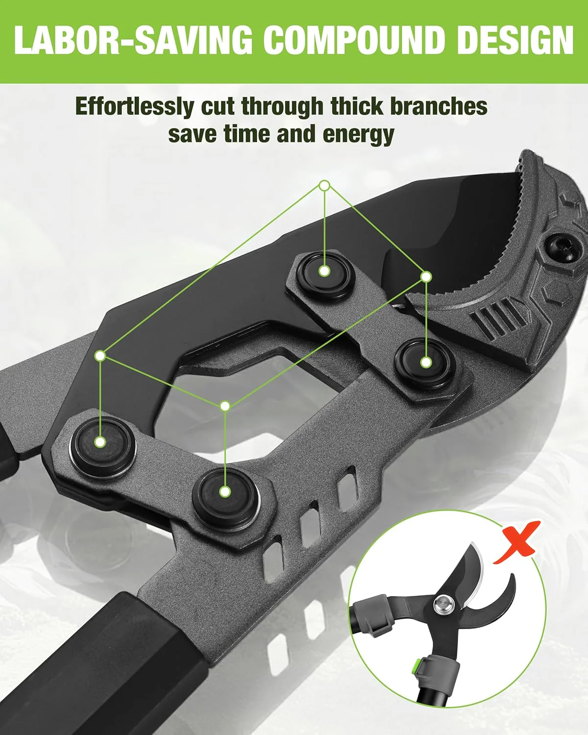 WORKPRO Extendable Anvil Lopper, 26"-33" Branch Cutter with Compound Action | Heavy Duty Tree Trimmer with 2 Inch Cutting Capacity, Garden Lopper with Telescopic Handles for Garden Farm Orchard - Image 4