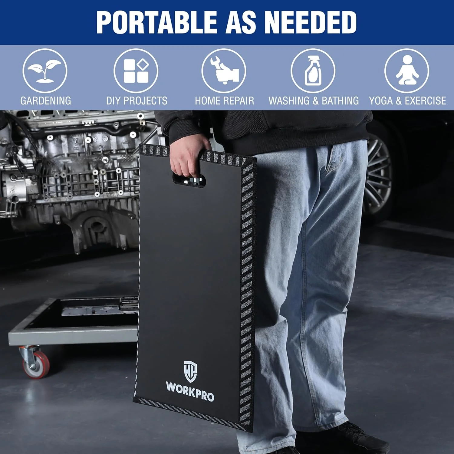 WORKPRO Extra Thick Kneeling Pad, Black, 28 x 16 x 1.2in | Soft NBR Foam Knee Cushioning, Extra Large Foam Kneeler Mat, For Auto-Repair, Gardening, Workout Supplies - Image 8