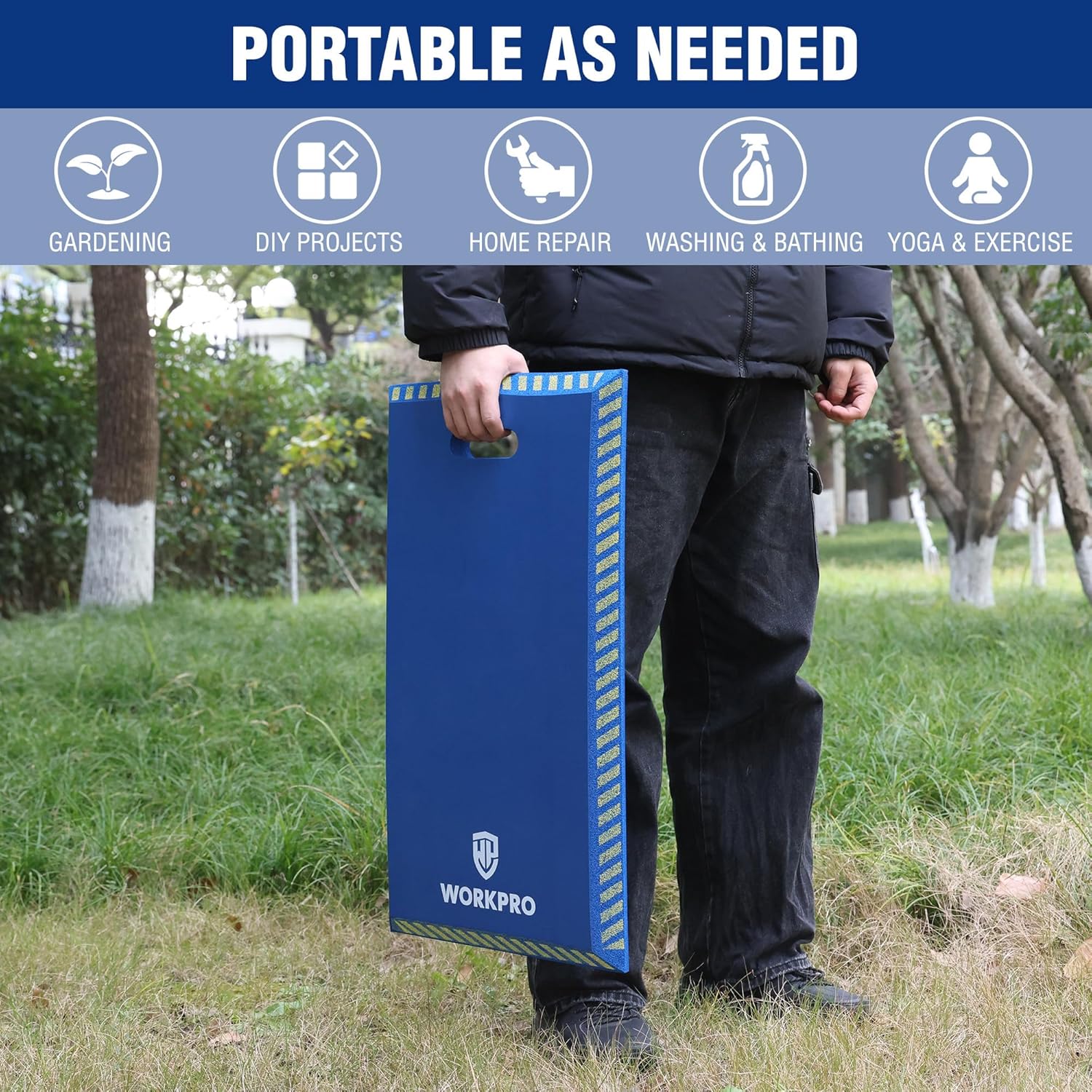 WORKPRO Extra Thick Kneeling Pad, Blue, 28 x 16 x 1.2in | Soft NBR Foam Knee Cushioning, Extra Large Foam Kneeler Mat, For Auto-Repair, Gardening, Workout Supplies - Image 7