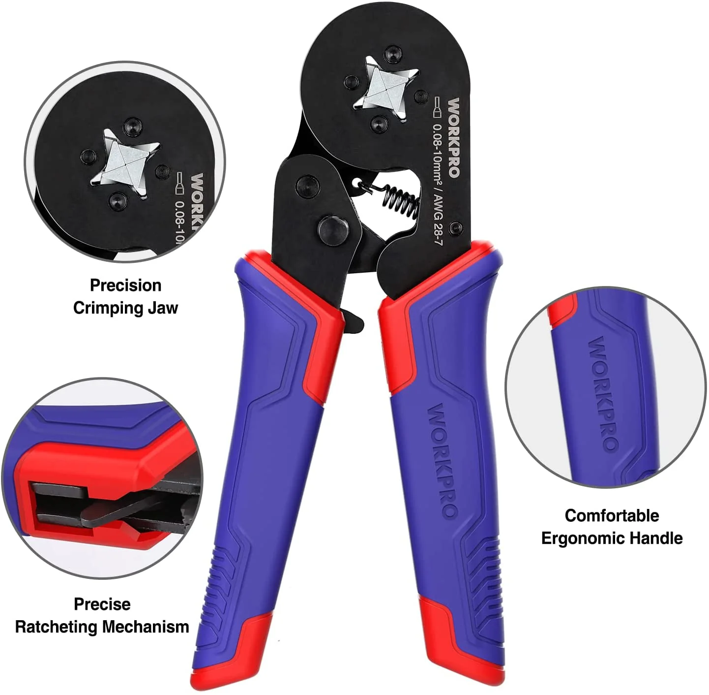 WORKPRO Ferrule Crimping Tool Kit, AWG 28-7 Self-adjustable Ratchet Wire Crimping Tool - Image 3