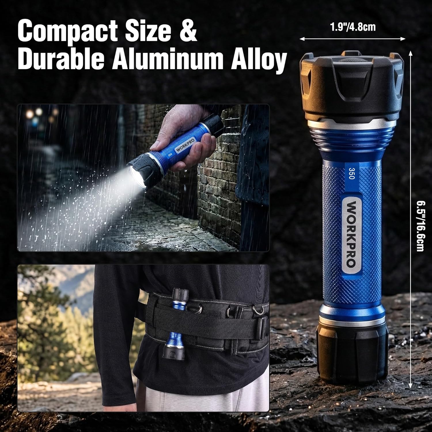 WORKPRO Flashlight Rechargeable, High Lumens Aluminum IPX7 Waterproof Flash Light, 3 Mode Battery Powered & USB C Handheld Compact Flashlight for Home, Camping, Hiking, Emergency - Image 5