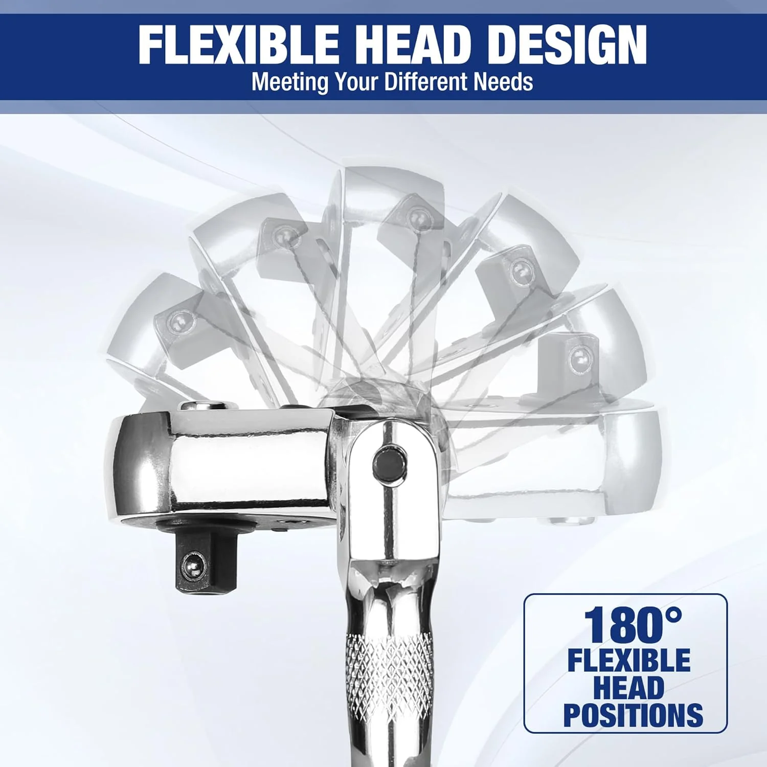 WORKPRO Flex Head Stubby Ratchet & Bit Driver Set 16 PCS, 1/4", 3/8" Drive Ratchet Handle Wrench, 72-T Quick-Release Reversible Socket Wrench, 2 Socket Adapters, 2 Extension Bars, 10 PCS 1/4" Hex Bits - Image 3