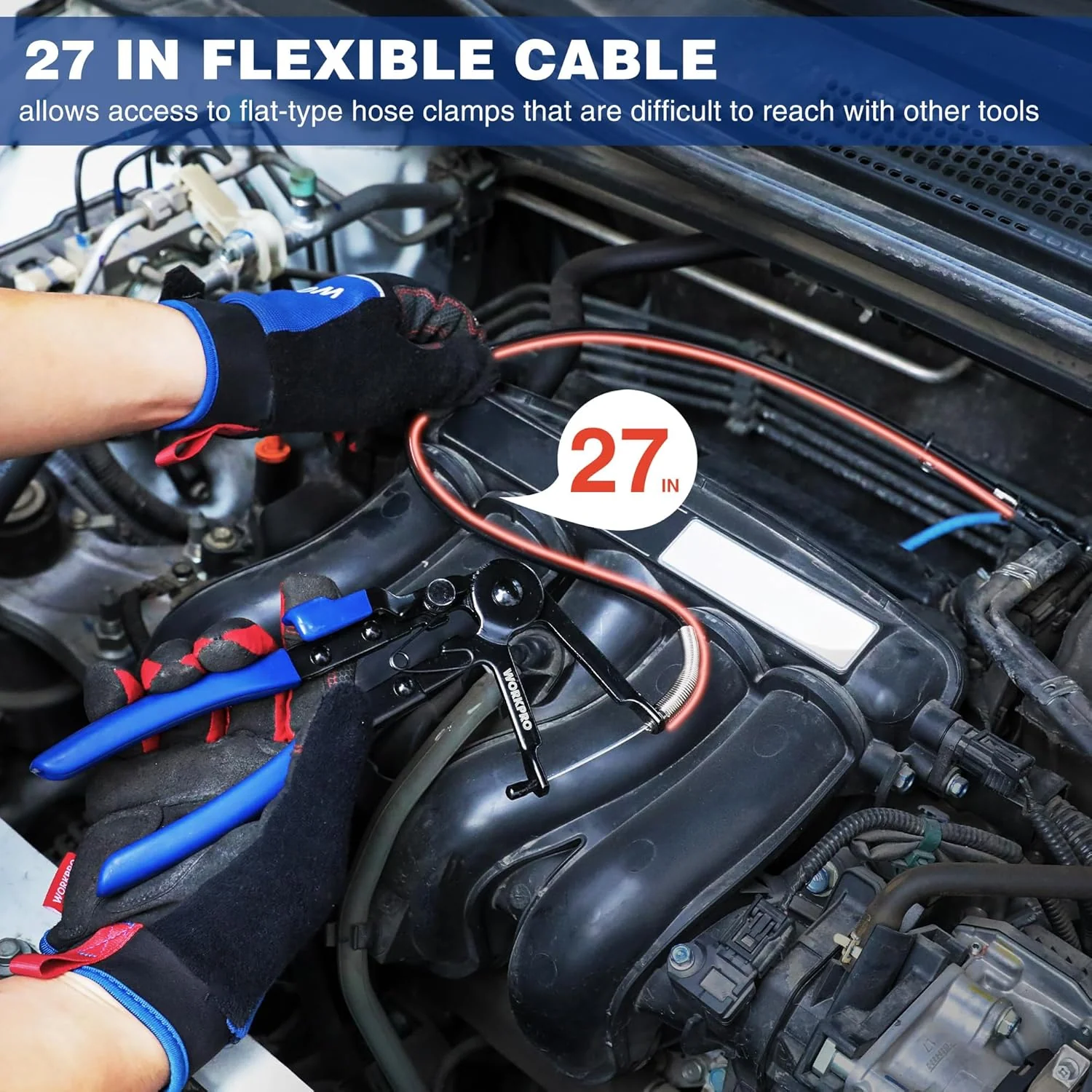 WORKPRO Flexible Hose Clamp Pliers | 27” Hose Clamp Tool Spring Clamp Pliers Automotive Clamp Removal Tool for Car Coolant Hose and Water Pipe - Image 5