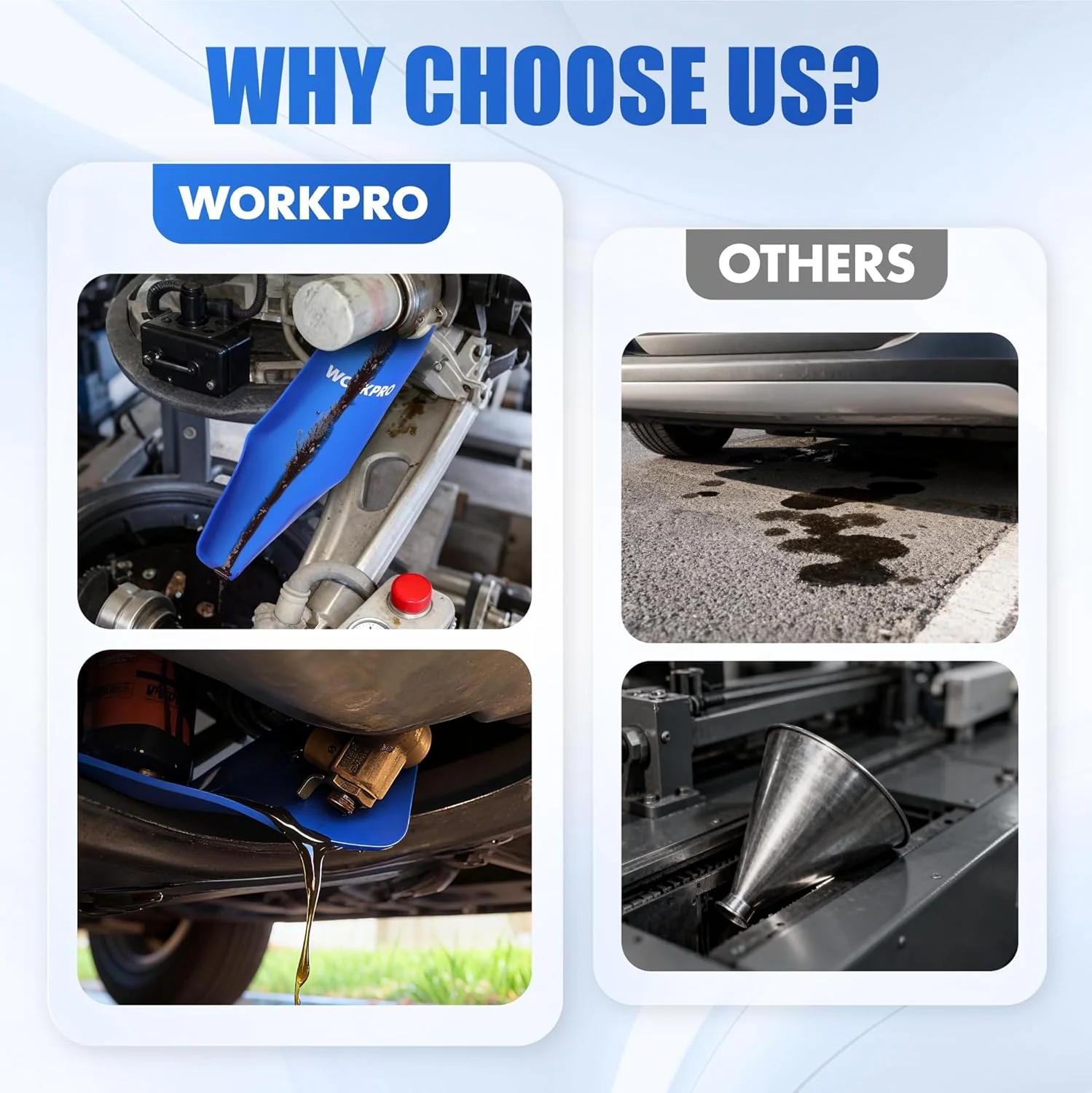 WORKPRO Flexible Oil Funnel for Automotive Use, Foldable Oil Drain Tool for Quick and Clean Oil Changes, Featuring a Thicker Silica Gel for Durability and Maintains Shape-Blue - Image 6