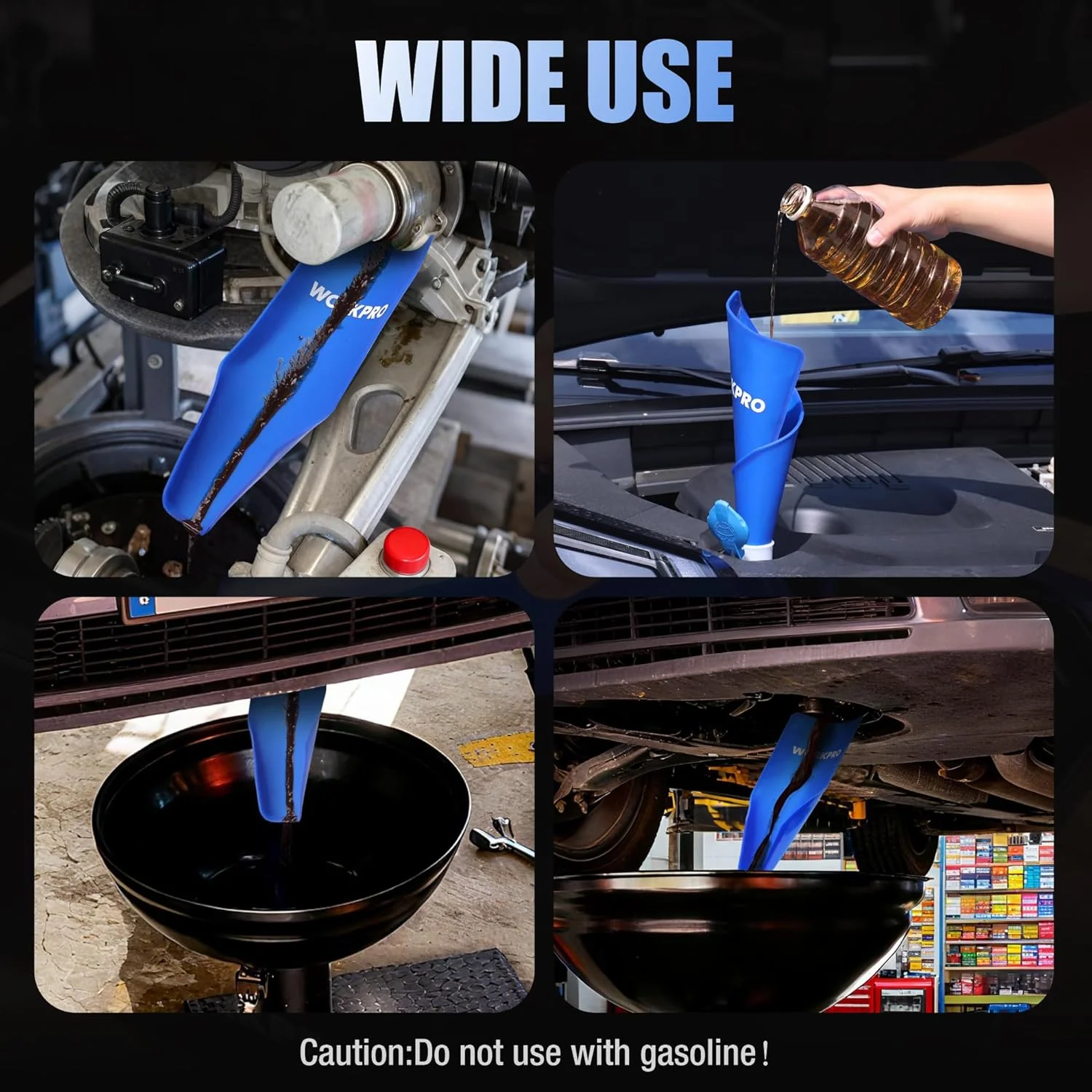 WORKPRO Flexible Oil Funnel for Automotive Use, Foldable Oil Drain Tool for Quick and Clean Oil Changes, Featuring a Thicker Silica Gel for Durability and Maintains Shape-Blue - Image 7