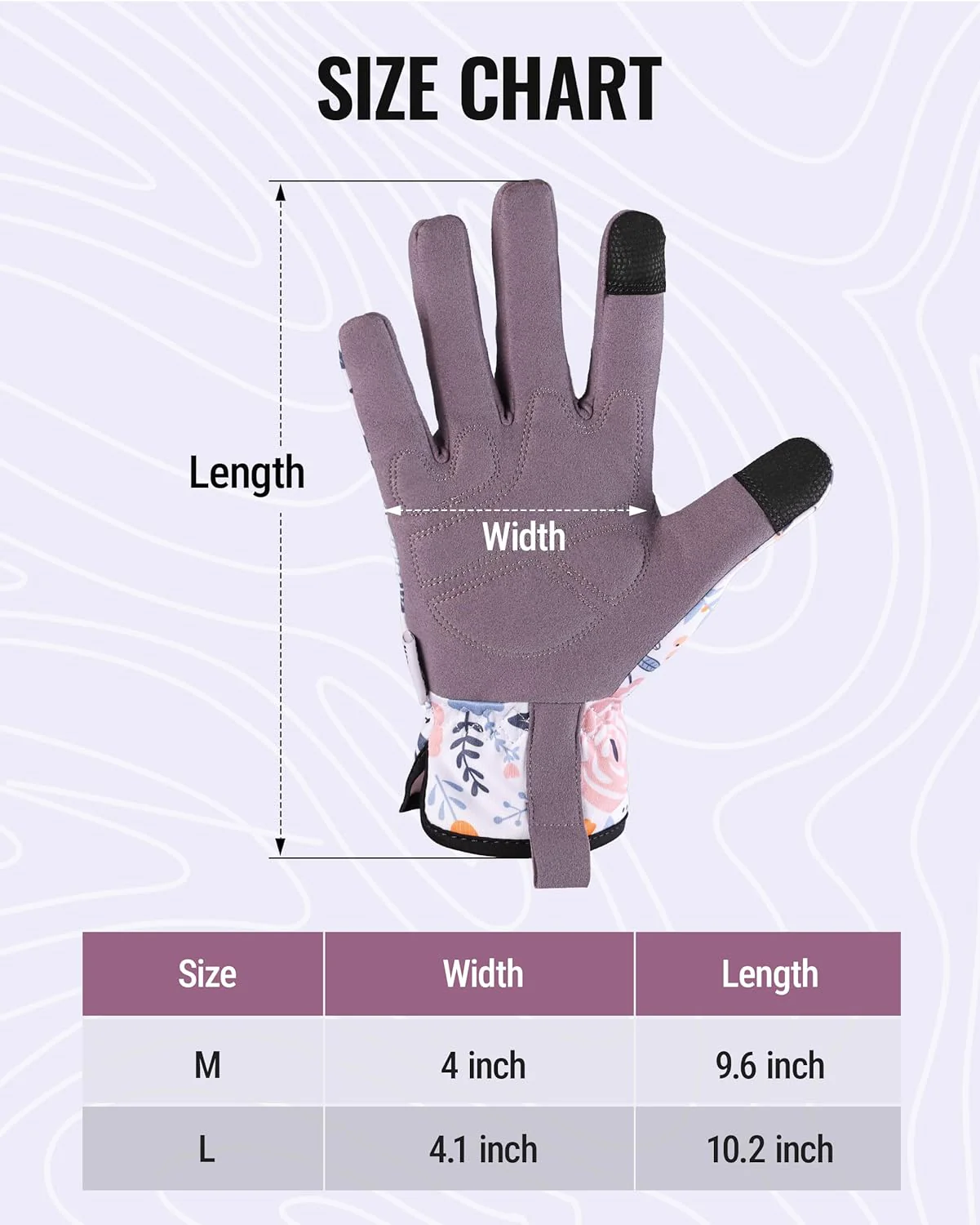 WORKPRO Floral Garden Gloves for Women, Gardening Gloves for Women/Ladies | Printed Breathable Working Gloves with Touchscreen Design & No-Slip Palm Grip for Weeding, Planting, Raking and Pruning - Image 2