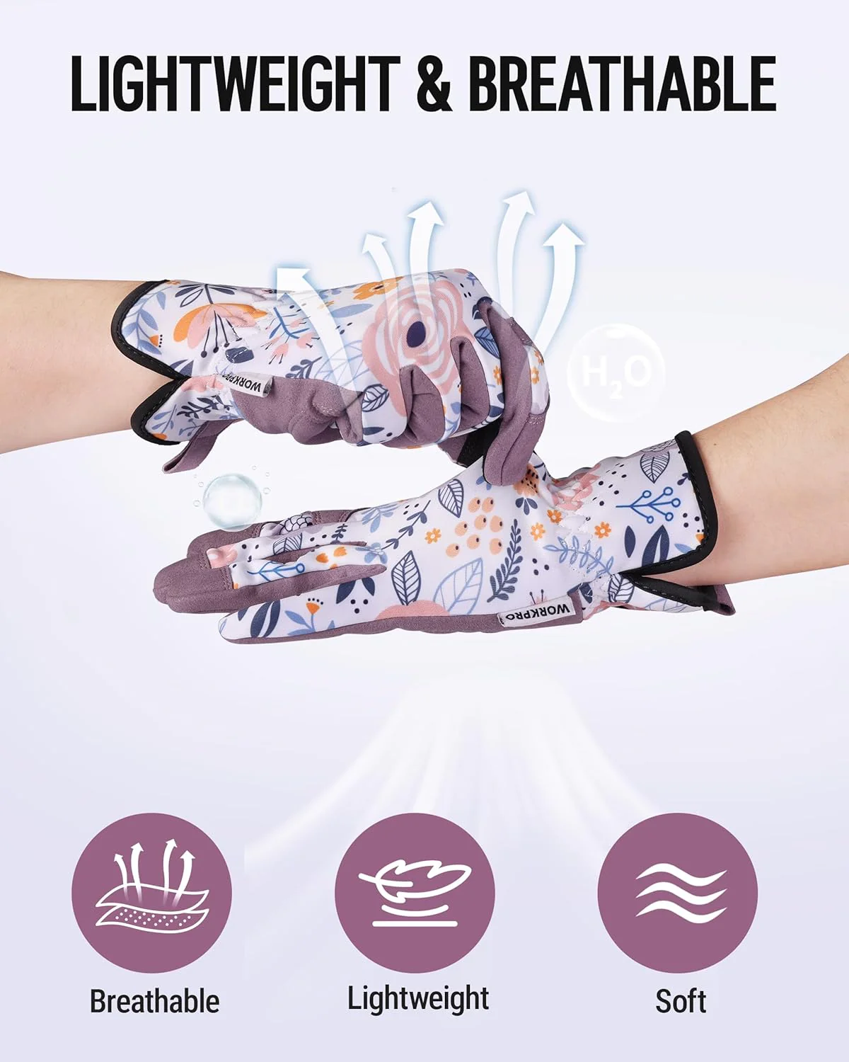 WORKPRO Floral Garden Gloves for Women, Gardening Gloves for Women/Ladies | Printed Breathable Working Gloves with Touchscreen Design & No-Slip Palm Grip for Weeding, Planting, Raking and Pruning - Image 3