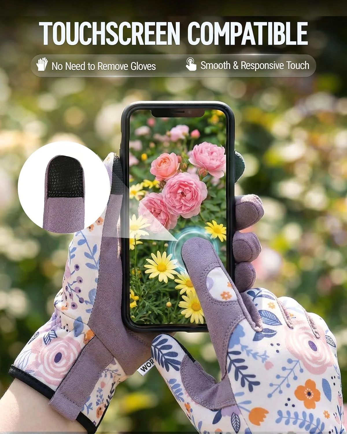WORKPRO Floral Garden Gloves for Women, Gardening Gloves for Women/Ladies | Printed Breathable Working Gloves with Touchscreen Design & No-Slip Palm Grip for Weeding, Planting, Raking and Pruning - Image 5
