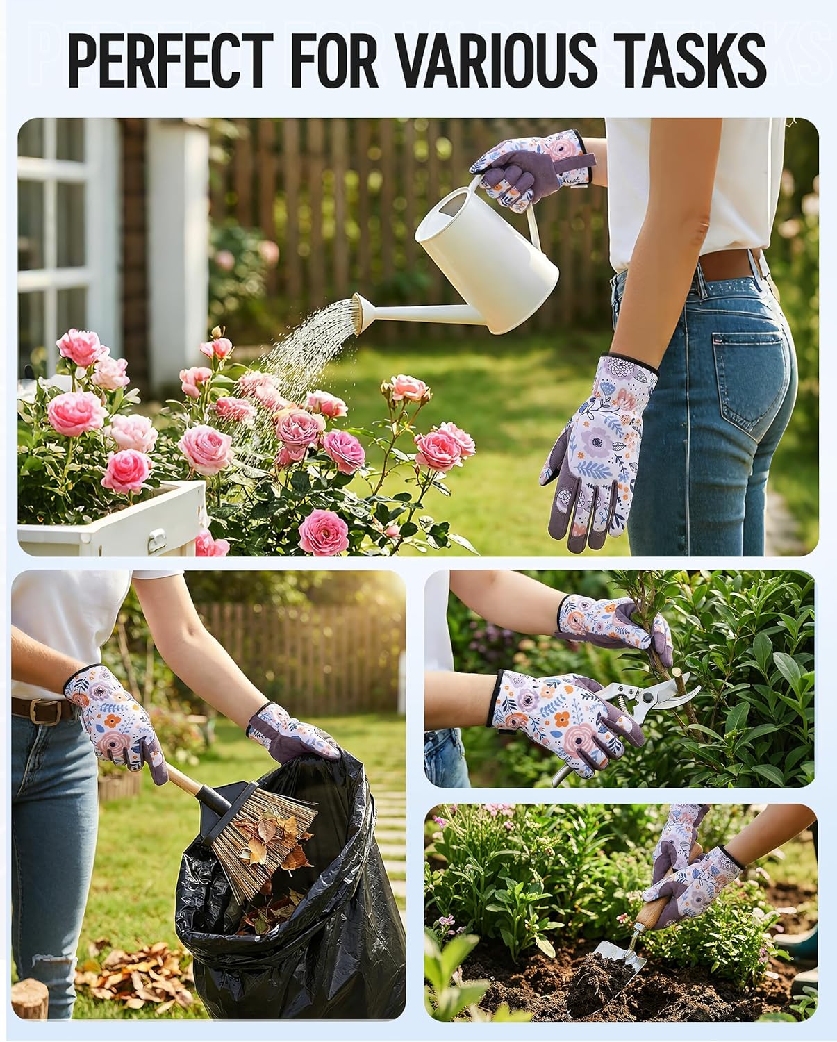 WORKPRO Floral Garden Gloves for Women, Gardening Gloves for Women/Ladies | Printed Breathable Working Gloves with Touchscreen Design & No-Slip Palm Grip for Weeding, Planting, Raking and Pruning - Image 8