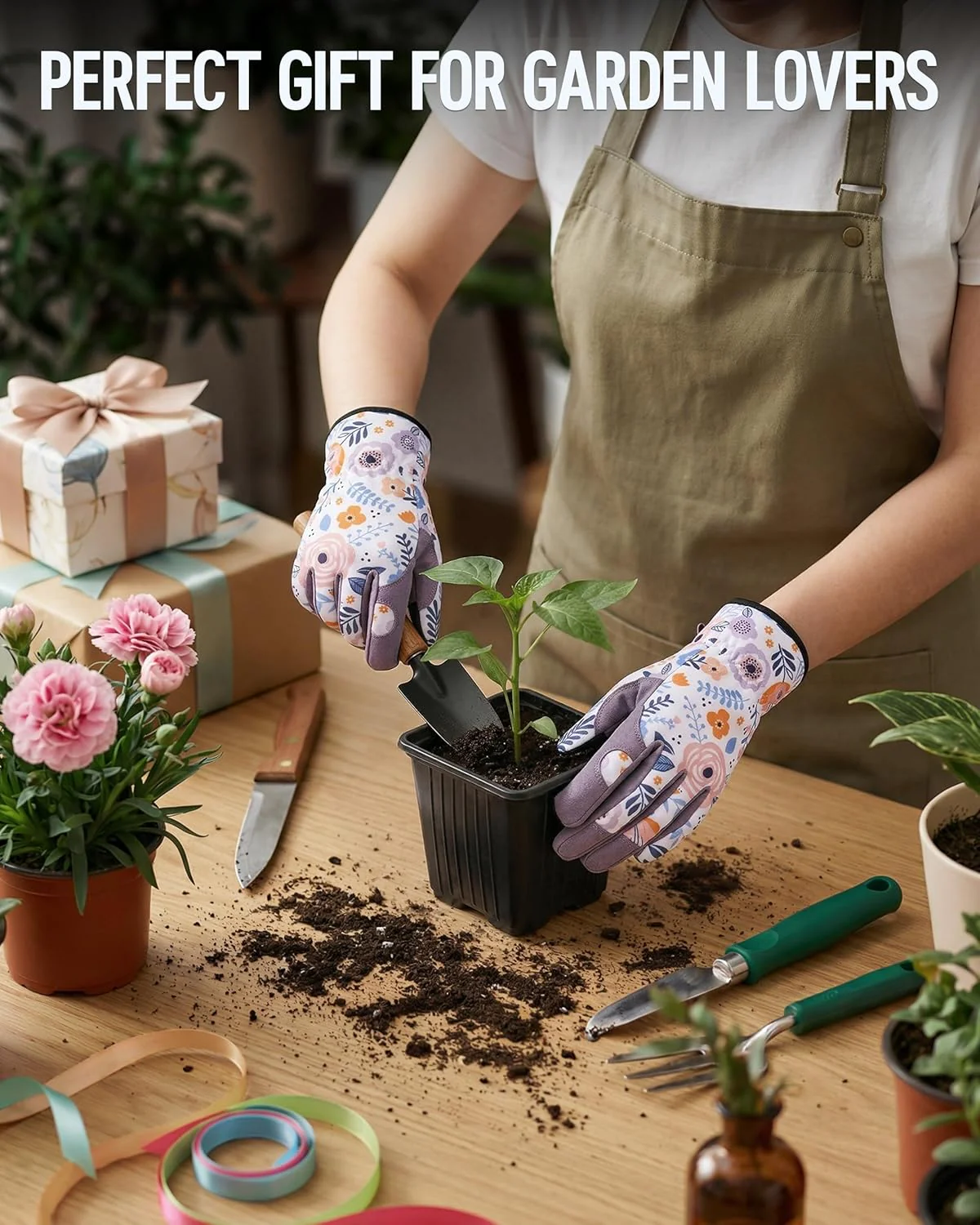 WORKPRO Floral Garden Gloves for Women, Gardening Gloves for Women/Ladies | Printed Breathable Working Gloves with Touchscreen Design & No-Slip Palm Grip for Weeding, Planting, Raking and Pruning - Image 9