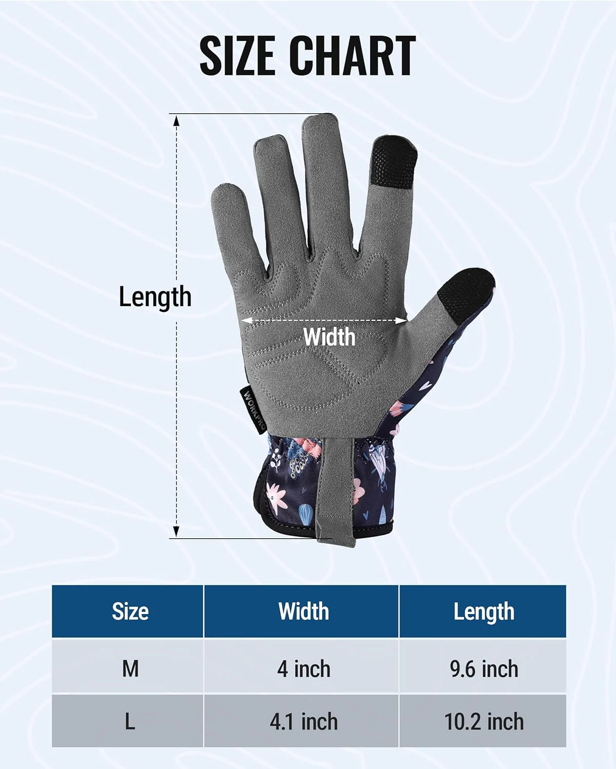 WORKPRO Floral Garden Gloves for Women, Gardening Gloves for Women/Ladies | Printed Breathable Working Gloves with Touchscreen Design & No-Slip Palm Grip for Weeding, Planting, Raking and Pruning - Image 2